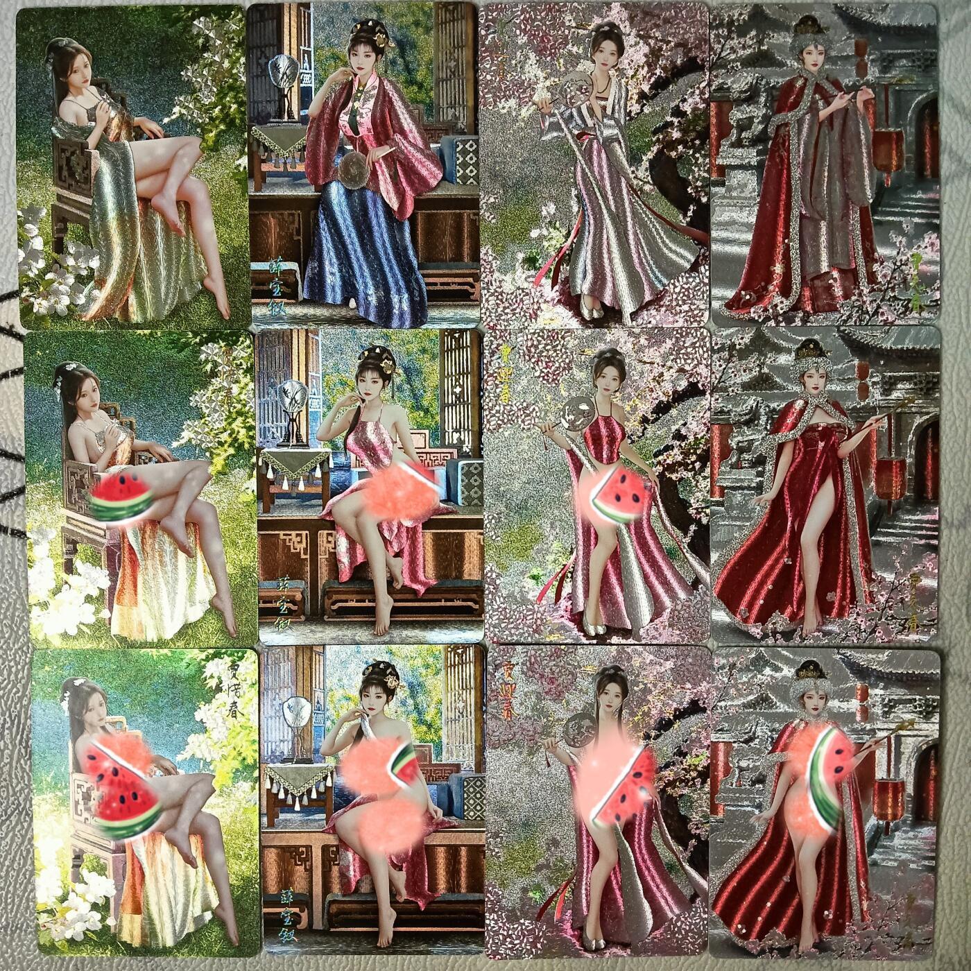 花开卡拍第29期（品控勿拍!!!拍品不寄存，运费5元，自制卡难免瑕疵，可能存在轻微撞角爆边等出厂瑕疵，品控介意勿拍！） 燎原卡牌 如梦令红楼一梦粗闪一套39张 十二钗加警幻仙子 每个人物三渐变
