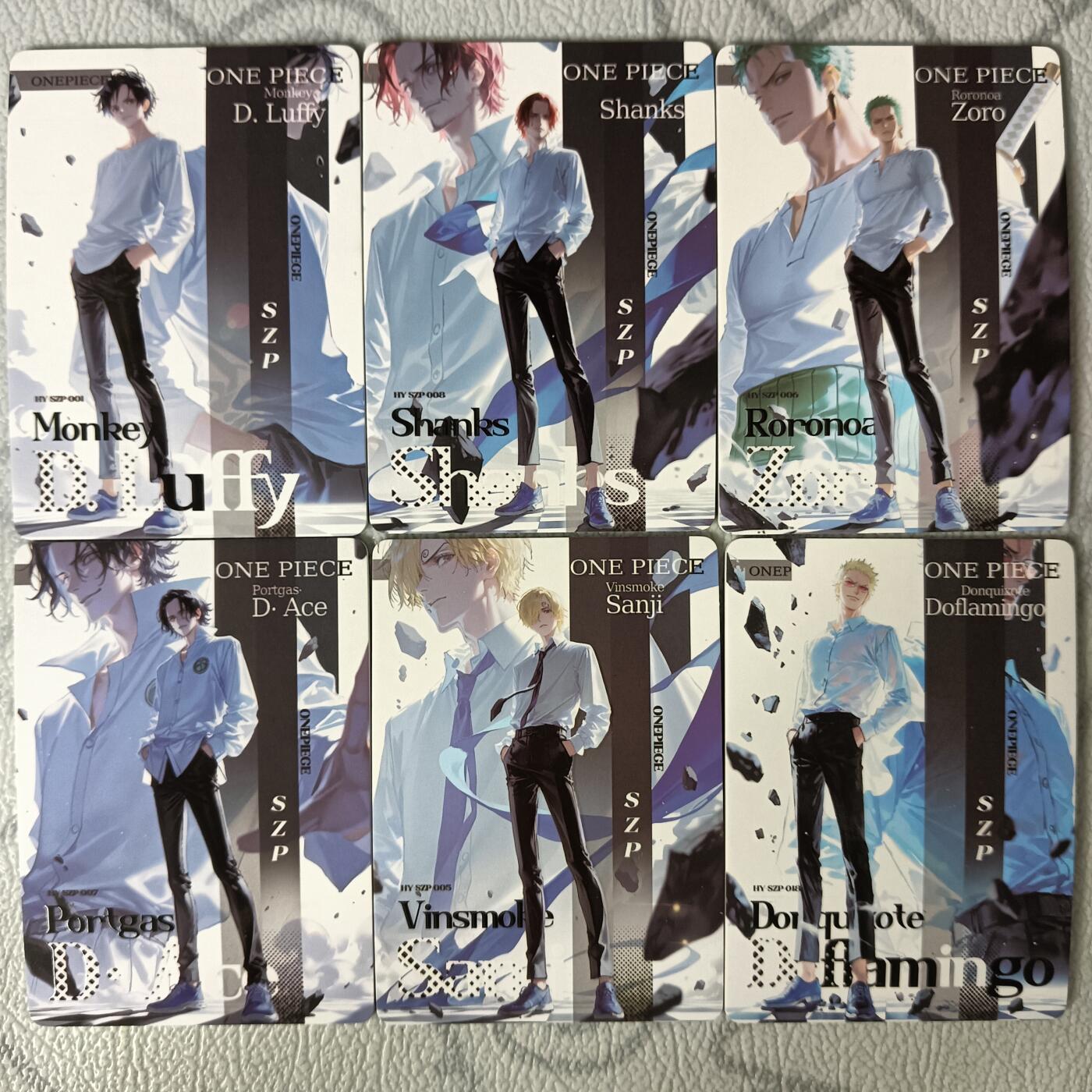 花开卡拍第29期（品控勿拍!!!拍品不寄存，运费5元，自制卡难免瑕疵，可能存在轻微撞角爆边等出厂瑕疵，品控介意勿拍！） 海贼王男卡6张