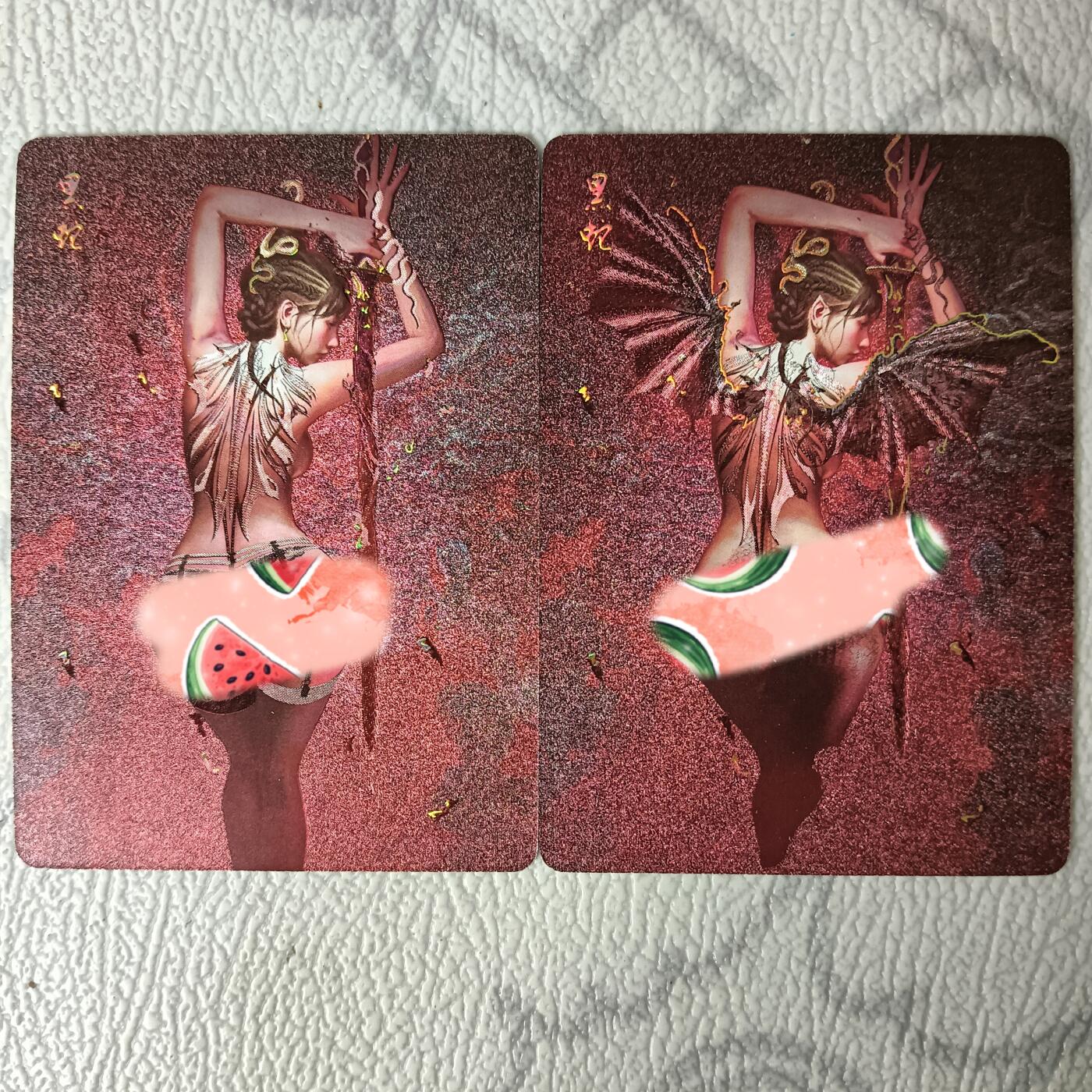 花开卡拍第29期（品控勿拍!!!拍品不寄存，运费5元，自制卡难免瑕疵，可能存在轻微撞角爆边等出厂瑕疵，品控介意勿拍！） 燎原文化 刷子 妖姬传 黑蛇  幻彩粗闪 2张