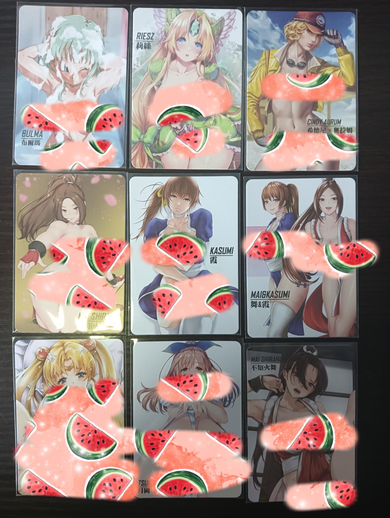 花开卡拍第29期（品控勿拍!!!拍品不寄存，运费5元，自制卡难免瑕疵，可能存在轻微撞角爆边等出厂瑕疵，品控介意勿拍！） 动漫女主合集 一套9张 彩闪 卡背全部都是艺术版