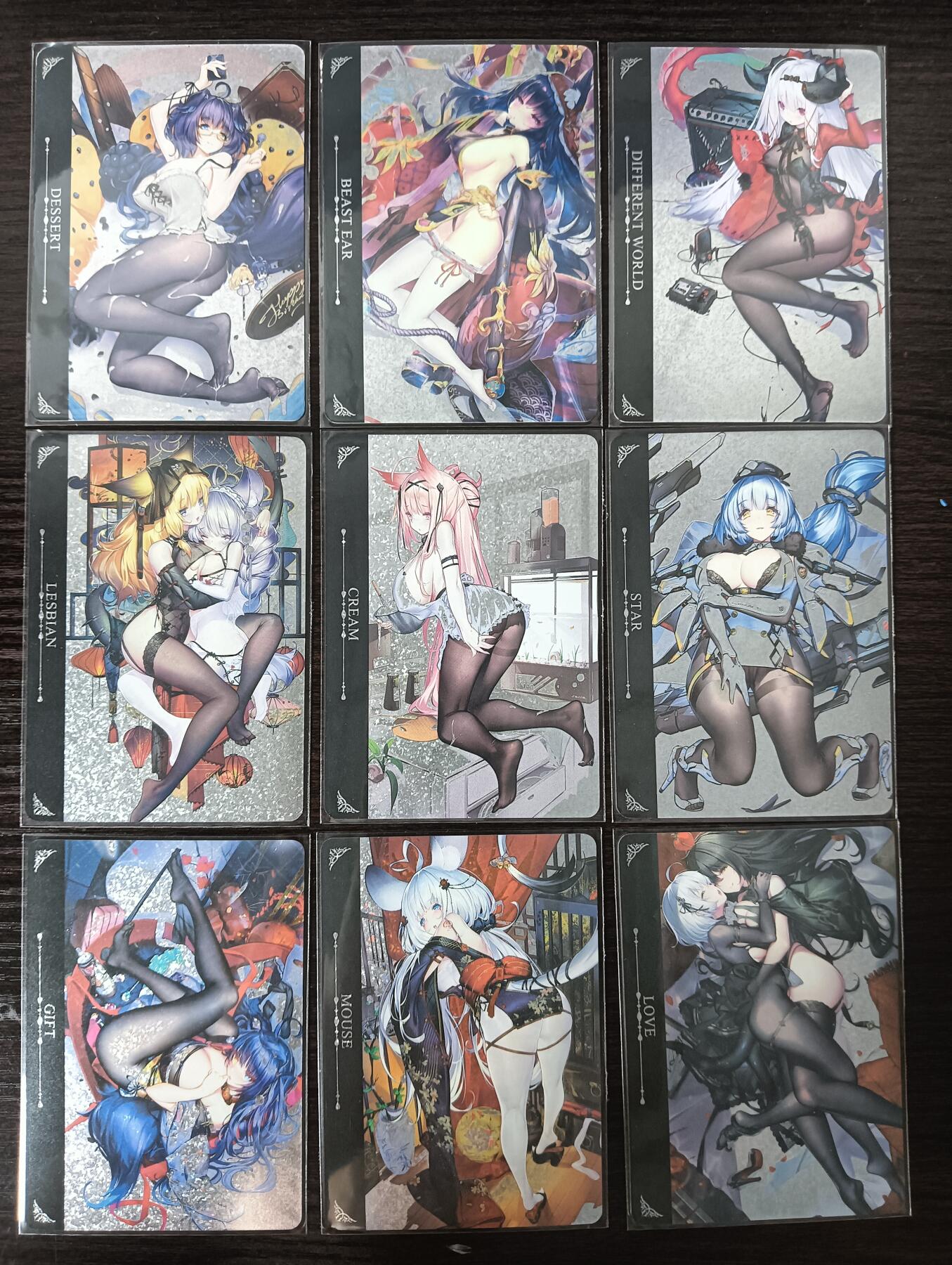 花开卡拍第29期（品控勿拍!!!拍品不寄存，运费5元，自制卡难免瑕疵，可能存在轻微撞角爆边等出厂瑕疵，品控介意勿拍！） 驴打滚卡牌 长腿黑丝妹卡一套9张 钻闪 腿精足控不要错过