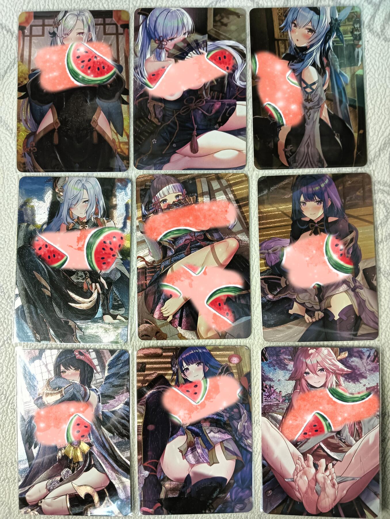 花开卡拍第29期（品控勿拍!!!拍品不寄存，运费5元，自制卡难免瑕疵，可能存在轻微撞角爆边等出厂瑕疵，品控介意勿拍！） 殿兔卡牌 原神一套9张 粗闪 全部是艺术版