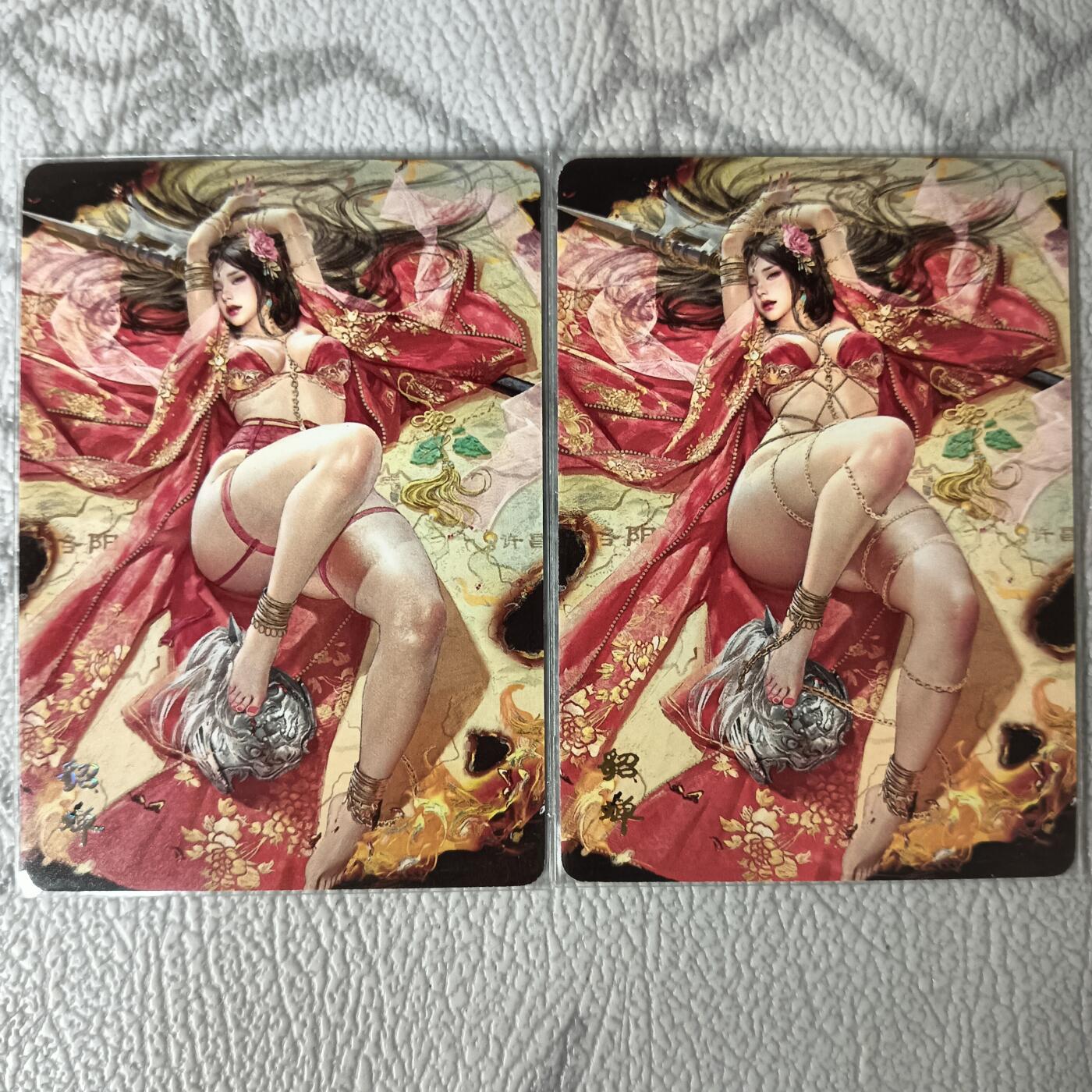 花开卡拍第29期（品控勿拍!!!拍品不寄存，运费5元，自制卡难免瑕疵，可能存在轻微撞角爆边等出厂瑕疵，品控介意勿拍！） 燎原卡牌 焱卡文化 刷子人间传 貂蝉，普卡，一套两张