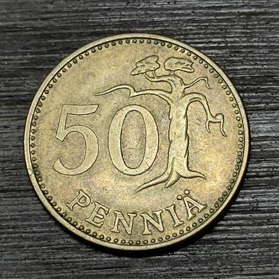 【铜匠收藏】★第122场★散币场，无佣金，30包邮。不满30元，支付5元运费。《接受代拍 代送NGC评级》 - 芬兰 1974年 50芬尼 铝青铜币 皇冠狮子树 