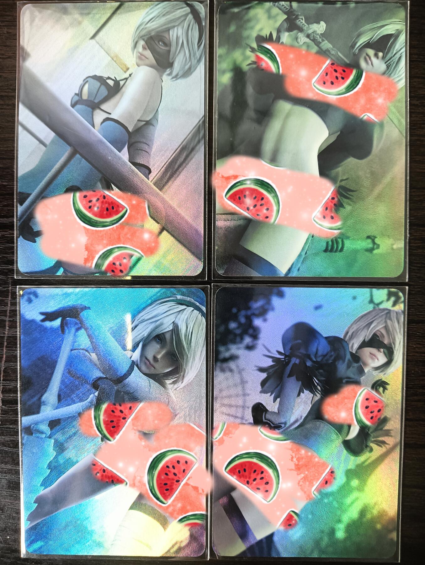 花开卡拍第29期（品控勿拍!!!拍品不寄存，运费5元，自制卡难免瑕疵，可能存在轻微撞角爆边等出厂瑕疵，品控介意勿拍！） 殿兔卡牌 机械姬2B 四张艺术版 折光彩闪