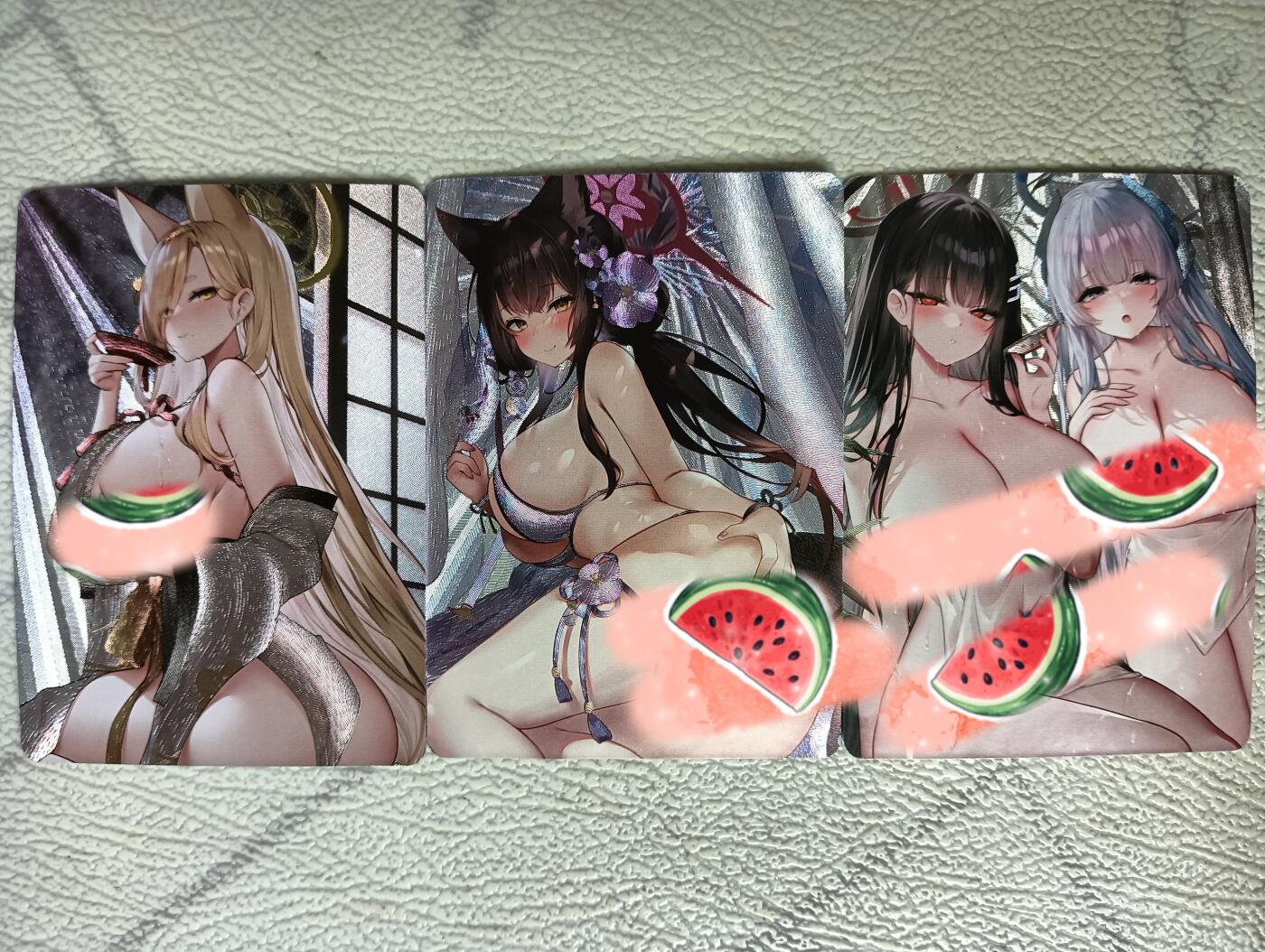 花开卡拍第29期（品控勿拍!!!拍品不寄存，运费5元，自制卡难免瑕疵，可能存在轻微撞角爆边等出厂瑕疵，品控介意勿拍！） 小猫卡牌 粗闪蔚蓝档案三张一小套 调月莉音等