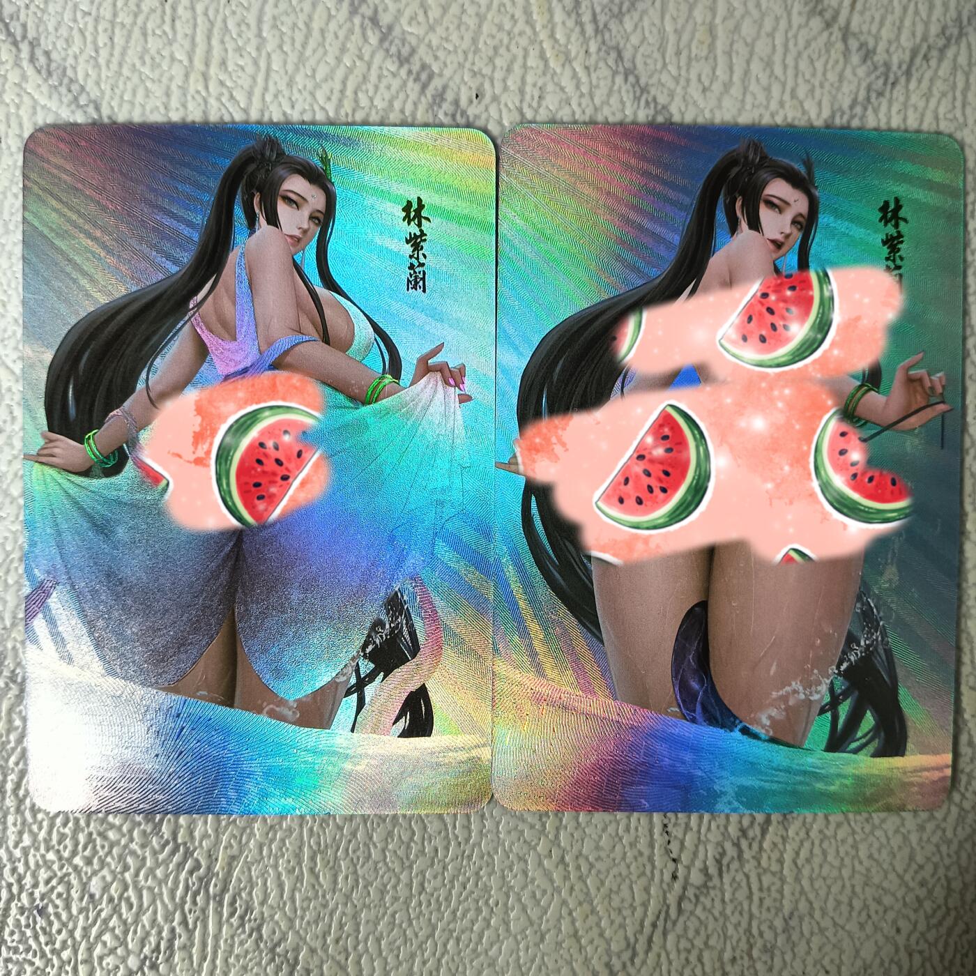 花开卡拍第29期（品控勿拍!!!拍品不寄存，运费5元，自制卡难免瑕疵，可能存在轻微撞角爆边等出厂瑕疵，品控介意勿拍！） 嘎嘎鸭艺术对卡 林紫兰 折光彩闪
