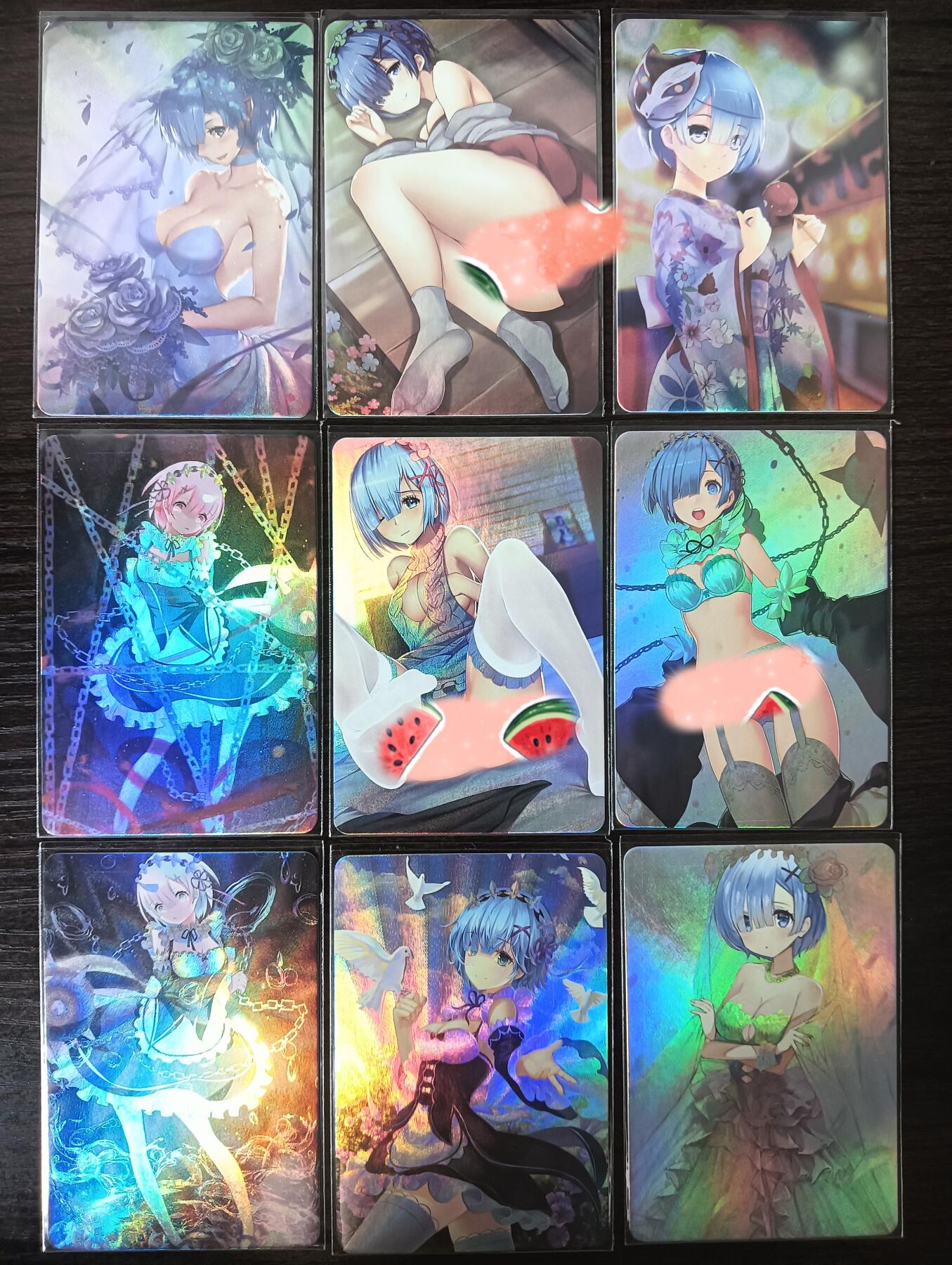 花开卡拍第29期（品控勿拍!!!拍品不寄存，运费5元，自制卡难免瑕疵，可能存在轻微撞角爆边等出厂瑕疵，品控介意勿拍！） 蕾姆卡牌 一套9张 粗彩闪版本 蕾姆姿势还挺多