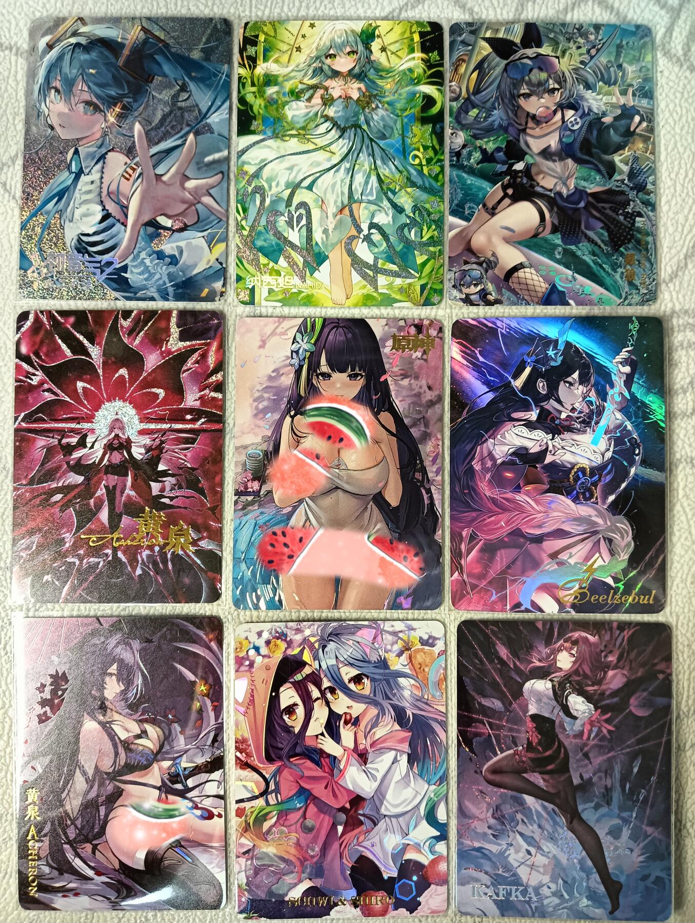 花开卡拍第29期（品控勿拍!!!拍品不寄存，运费5元，自制卡难免瑕疵，可能存在轻微撞角爆边等出厂瑕疵，品控介意勿拍！） 白花恋诗卡牌 单卡合集9张 小圆点彩闪 彩闪 原神 崩坏
