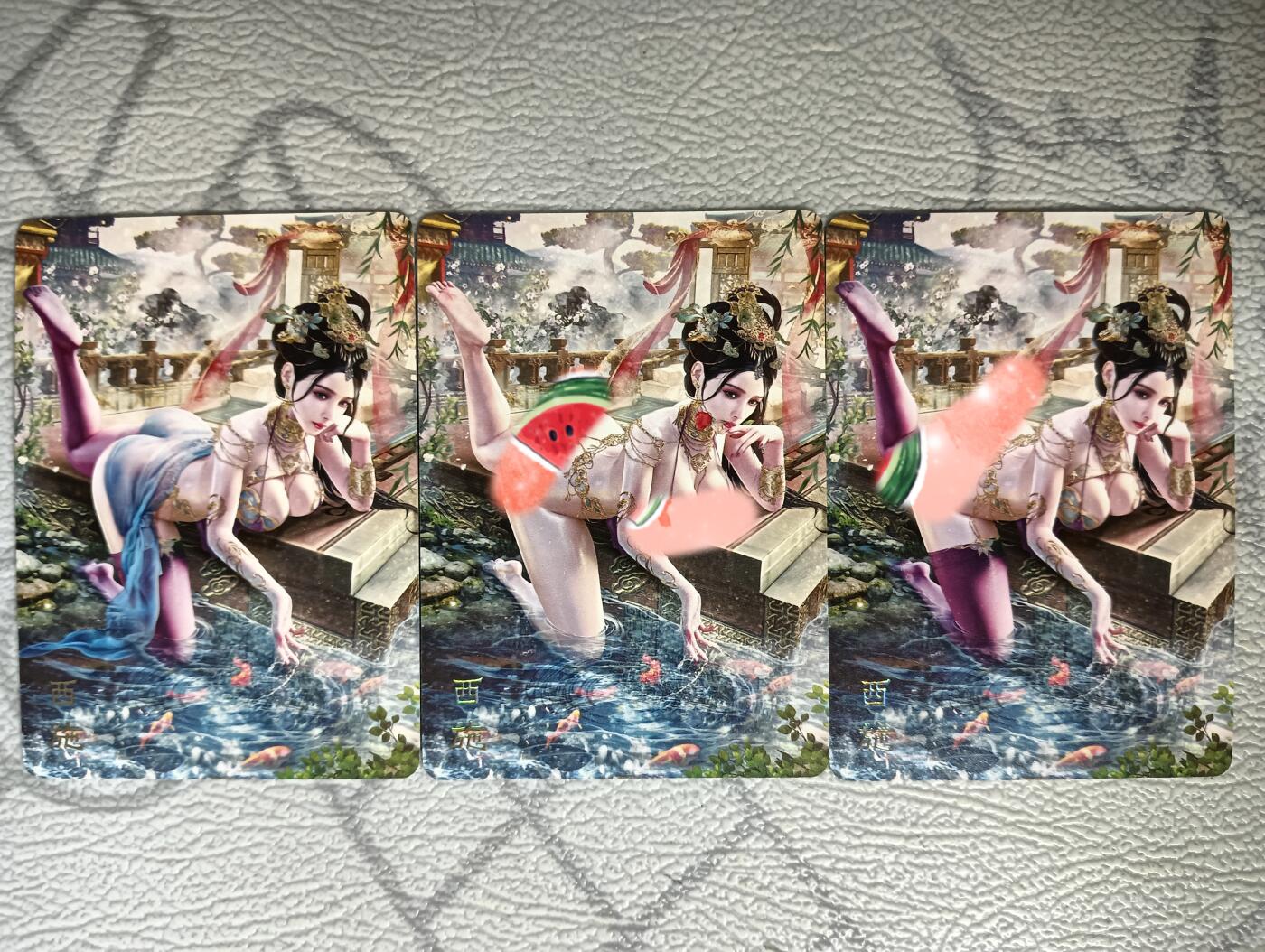 花开卡拍第29期（品控勿拍!!!拍品不寄存，运费5元，自制卡难免瑕疵，可能存在轻微撞角爆边等出厂瑕疵，品控介意勿拍！） 燎原卡牌 焱卡文化 巴丁绝色绘卷PART1西施，普卡，一套三张