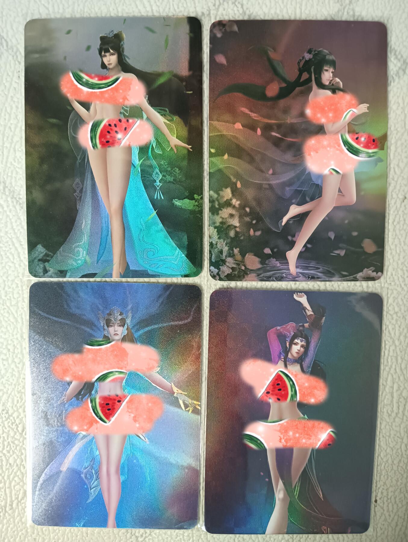 花开卡拍第29期（品控勿拍!!!拍品不寄存，运费5元，自制卡难免瑕疵，可能存在轻微撞角爆边等出厂瑕疵，品控介意勿拍！） 殿兔卡牌 古风美女4张 折光彩闪 全部都是艺术版