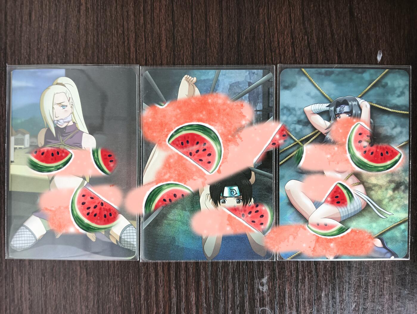 花开卡拍第29期（品控勿拍!!!拍品不寄存，运费5元，自制卡难免瑕疵，可能存在轻微撞角爆边等出厂瑕疵，品控介意勿拍！） 火影忍者卡牌 胜缚系列一套3张 折光彩闪 艺术版