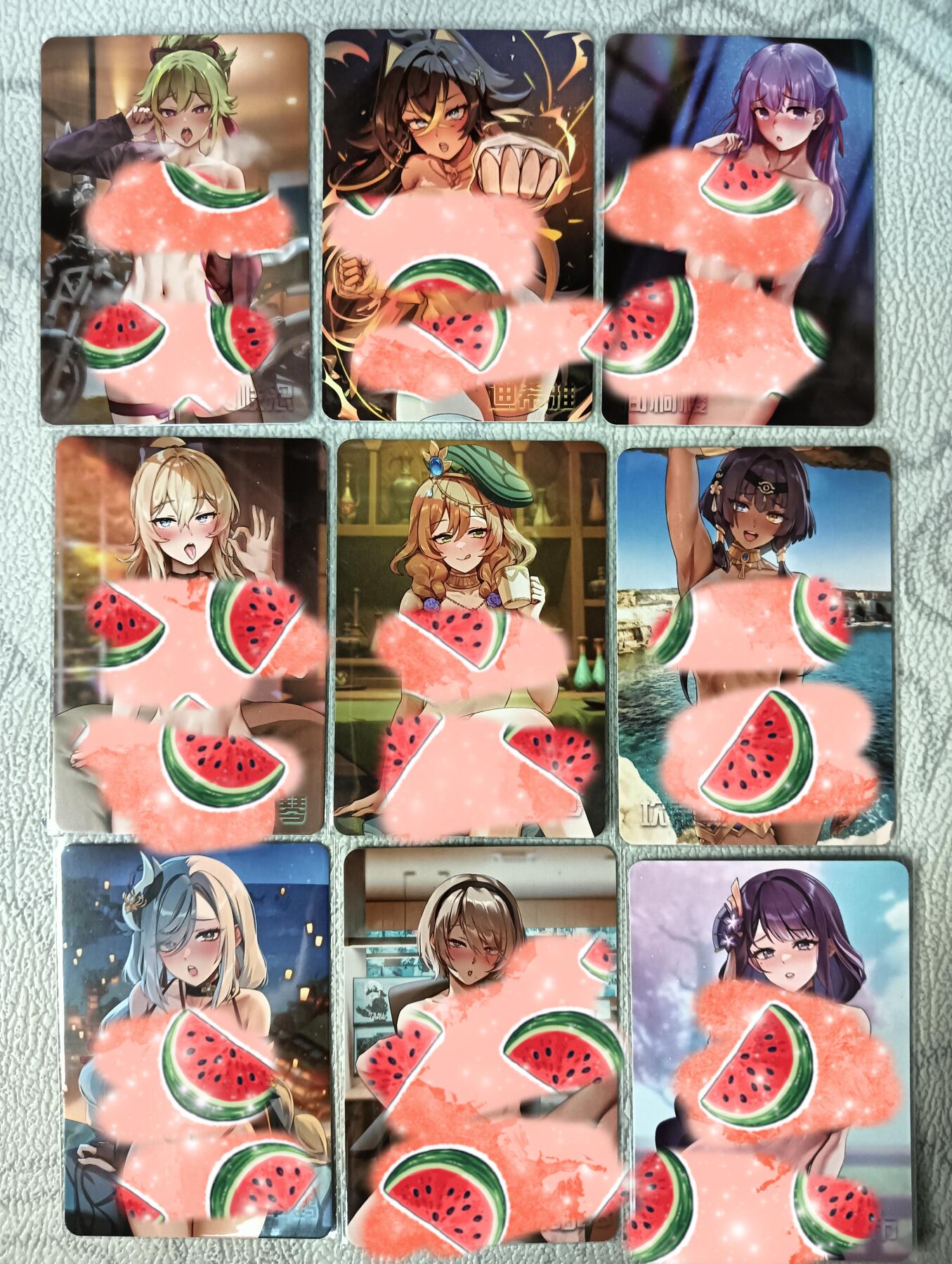 花开卡拍第29期（品控勿拍!!!拍品不寄存，运费5元，自制卡难免瑕疵，可能存在轻微撞角爆边等出厂瑕疵，品控介意勿拍！） 动漫女主合集 一套9张 彩闪 卡背全部都是艺术版