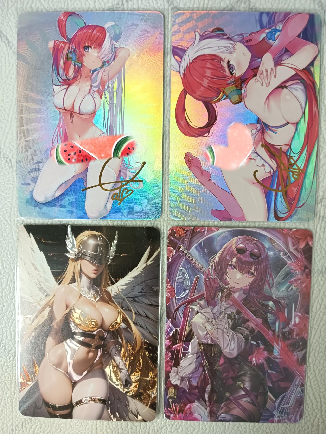 花开卡拍第29期（品控勿拍!!!拍品不寄存，运费5元，自制卡难免瑕疵，可能存在轻微撞角爆边等出厂瑕疵，品控介意勿拍！） 白花恋诗卡牌 光刻天女兽+光刻卡芙卡+折光彩闪乌塔2张