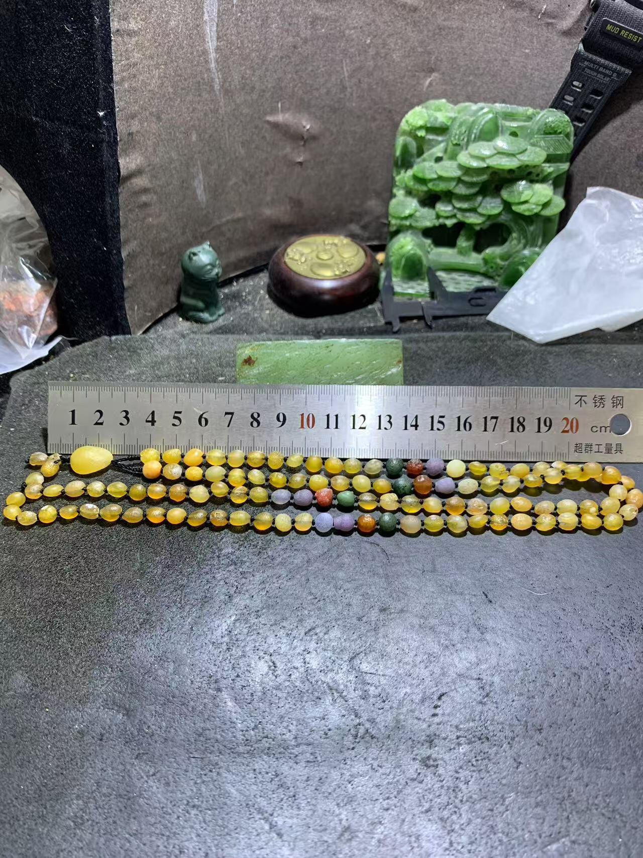 精美天然阿拉善108高圆度黄 色系彩珠玛瑙项链(手串)一条