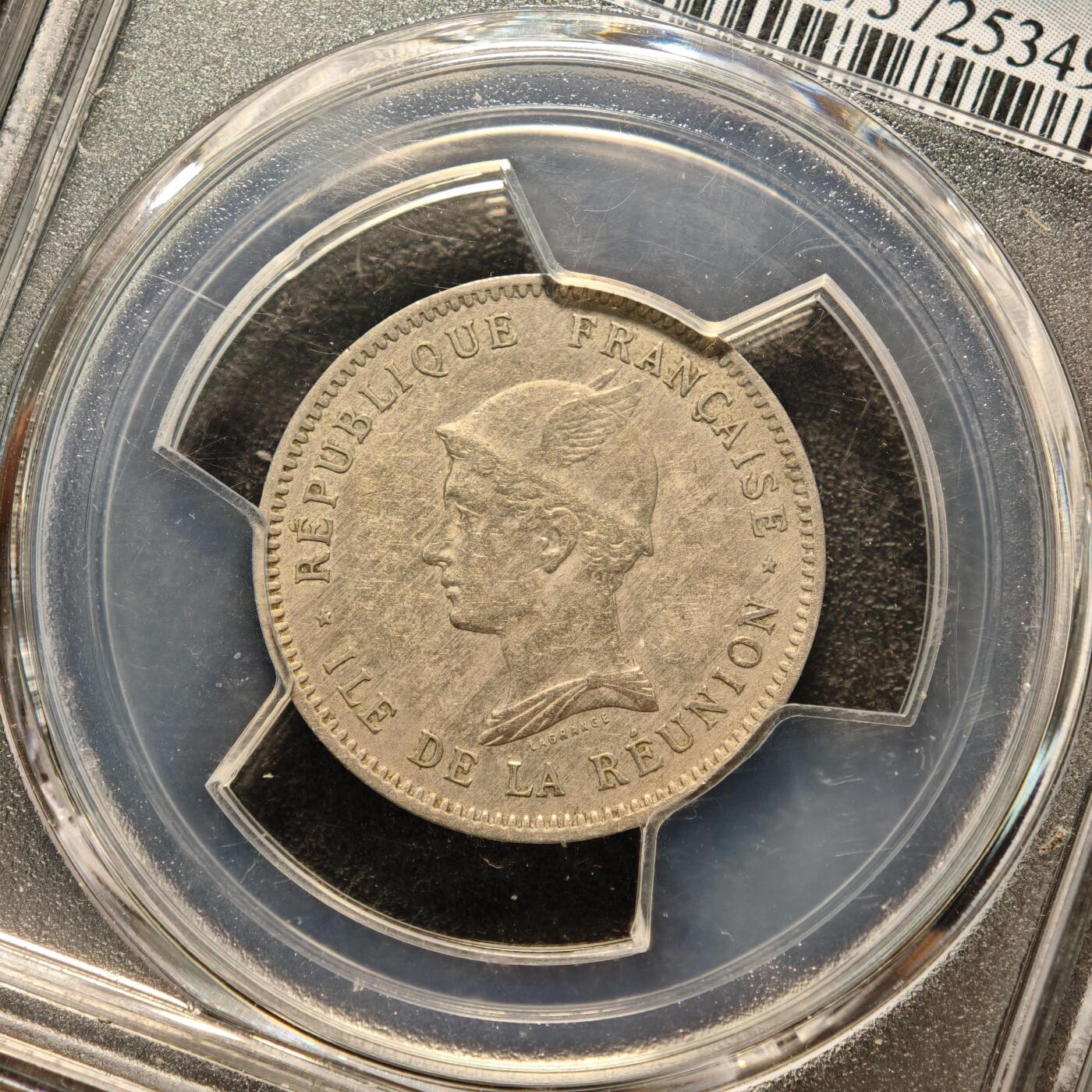 【德藏】世界币章拍卖第136期（拍品征集中~欢迎藏友联系） 1896年 留尼旺1法郎镍币 PCGS XF45 状态很好