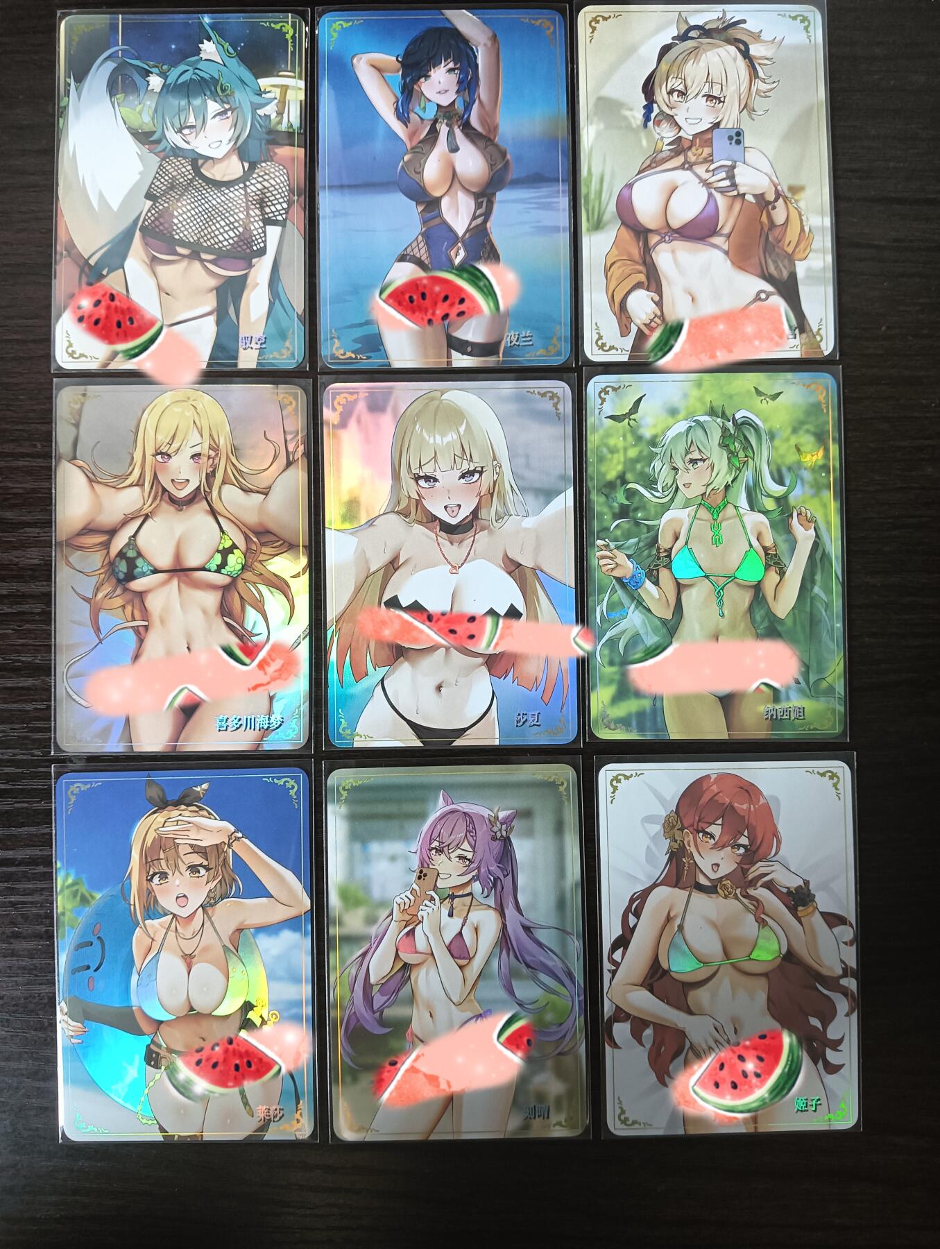 花开卡拍第29期（品控勿拍!!!拍品不寄存，运费5元，自制卡难免瑕疵，可能存在轻微撞角爆边等出厂瑕疵，品控介意勿拍！） 动漫女主合集 一套9张 彩闪 卡背全部都是艺术版