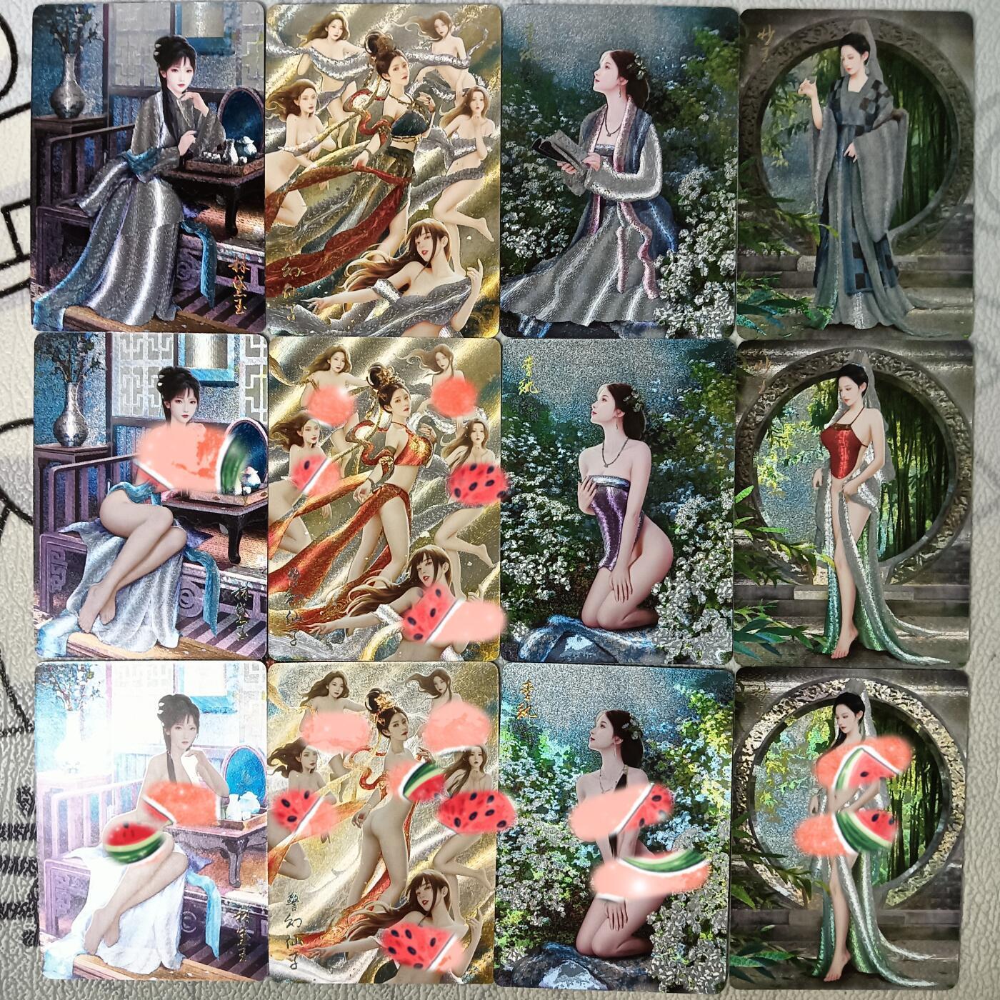花开卡拍第29期（品控勿拍!!!拍品不寄存，运费5元，自制卡难免瑕疵，可能存在轻微撞角爆边等出厂瑕疵，品控介意勿拍！） 燎原卡牌 如梦令红楼一梦粗闪一套39张 十二钗加警幻仙子 每个人物三渐变
