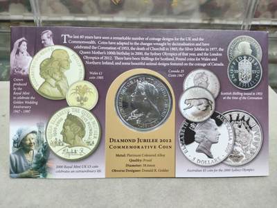 外币收藏 英国皇家铸币厂2012年英国女王伊丽莎白二世加冕登基60周年(钻石禧)精制纪念章.直径38.6mm