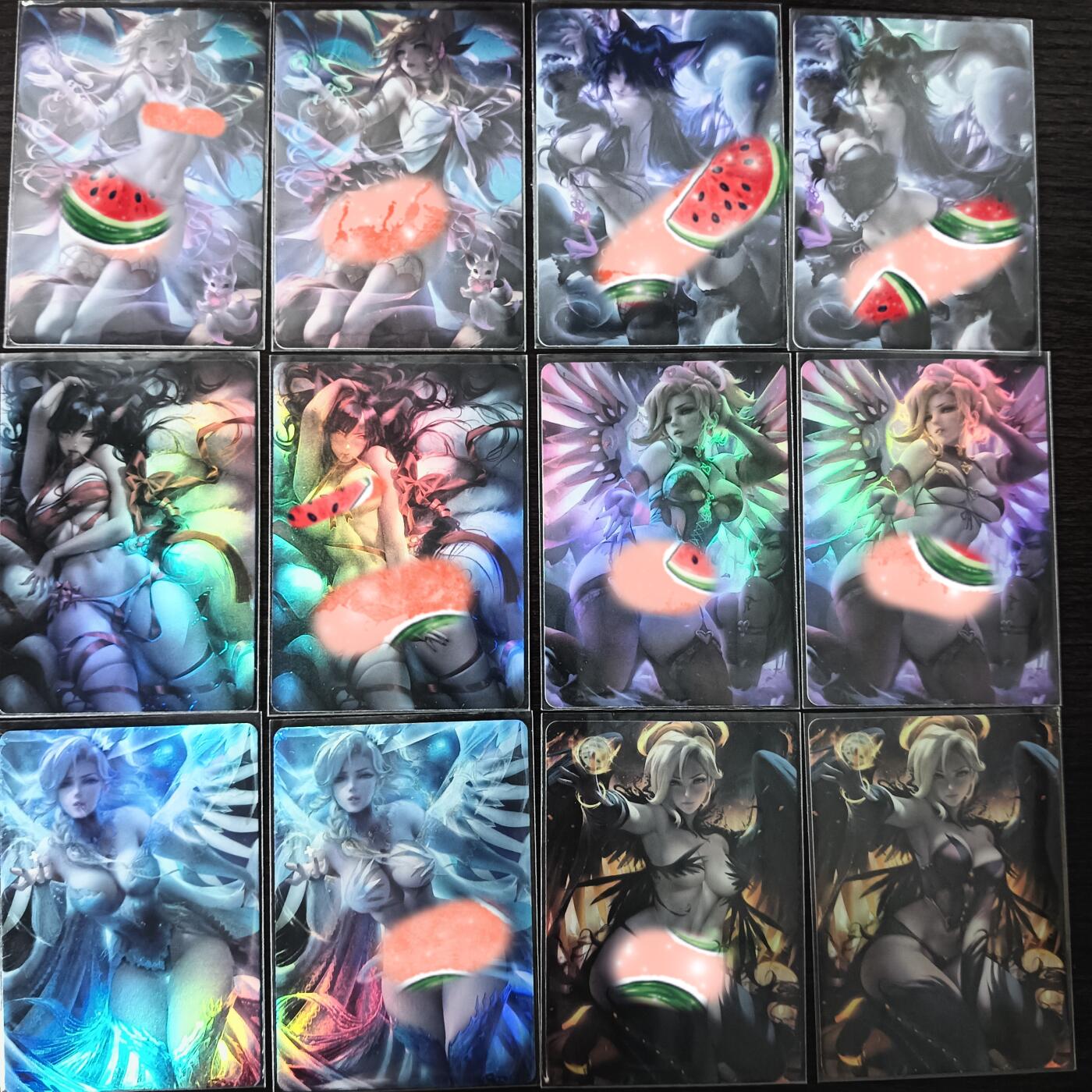花开卡拍第29期（品控勿拍!!!拍品不寄存，运费5元，自制卡难免瑕疵，可能存在轻微撞角爆边等出厂瑕疵，品控介意勿拍！） ACG美女 渐变对卡6组共12张 彩闪