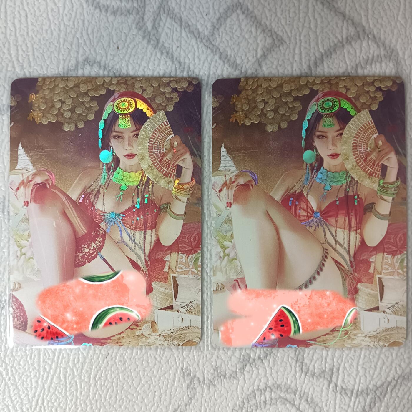 花开卡拍第29期（品控勿拍!!!拍品不寄存，运费5元，自制卡难免瑕疵，可能存在轻微撞角爆边等出厂瑕疵，品控介意勿拍！） 近景彩闪财神一对
