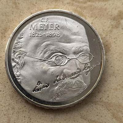 道一币馆币章第一百三十六场 - 瑞士1998年诗人康拉德·迈耶逝世百年20法郎纪念银币  20g  835S