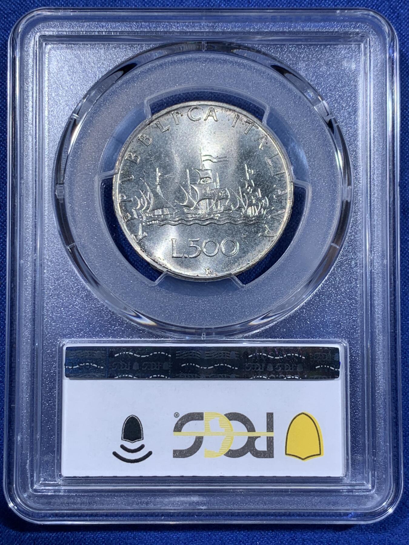 《竞宝斋》第398场 周日，周一，2场连拍 （全场包邮） 两枚一组 PCGS MS65 1966-1970年意大利500里拉 美女帆船 高分