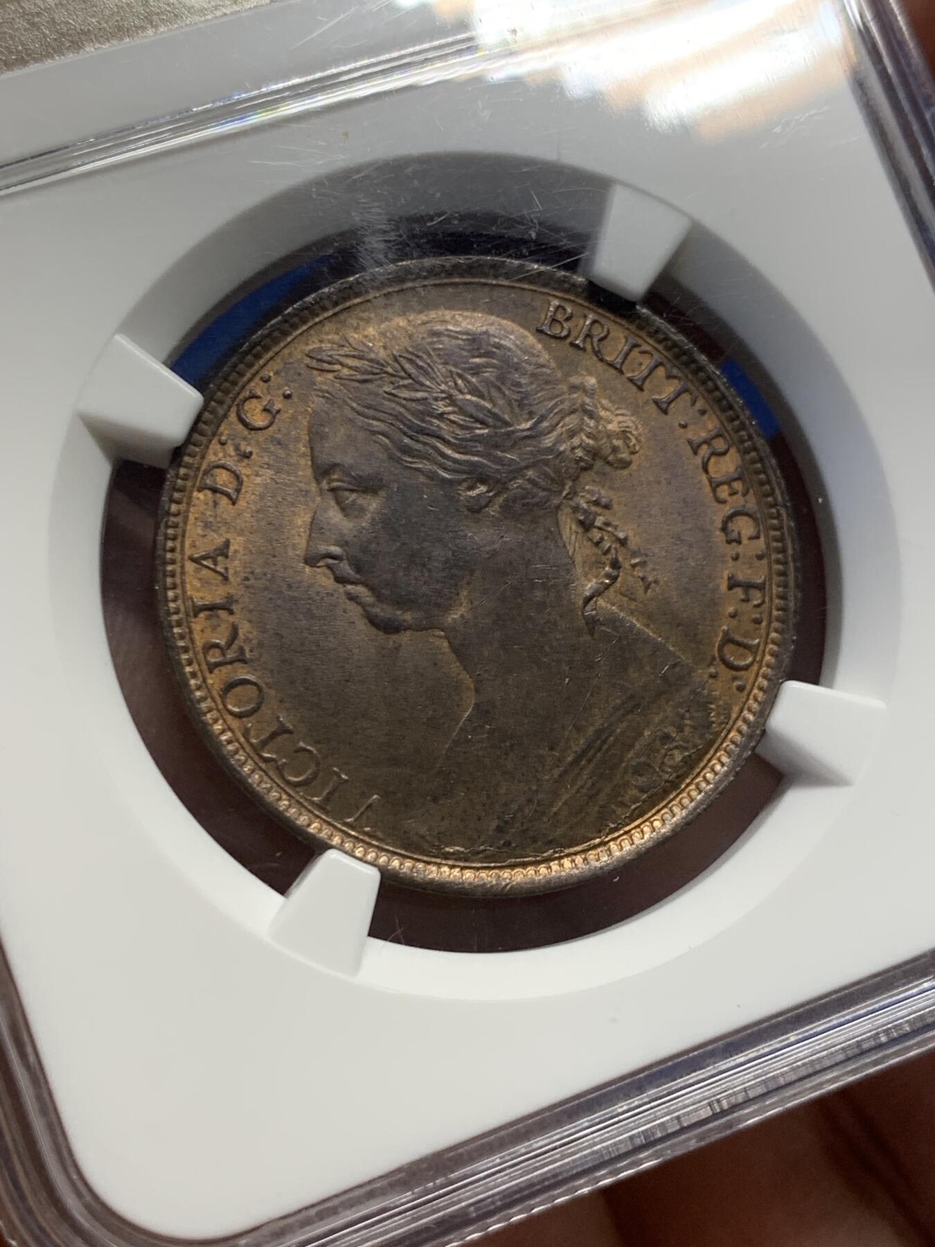 《竞宝斋》第398场 周日，周一，2场连拍 （全场包邮） NGC-MS64 1891年英国维多利亚一便士铜币 经典设计