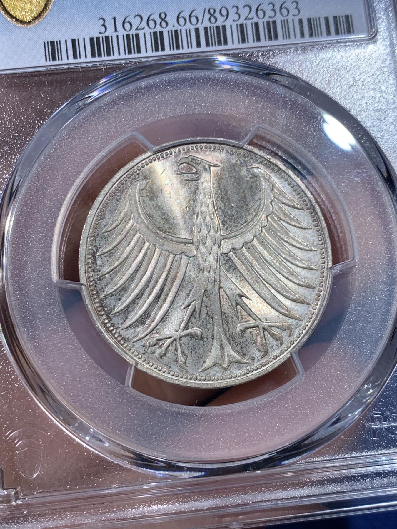 《竞宝斋》第398场 周日，周一，2场连拍 （全场包邮） PCGS MS66 1973-F版 5马克银币 雄鹰马克高分原味包浆