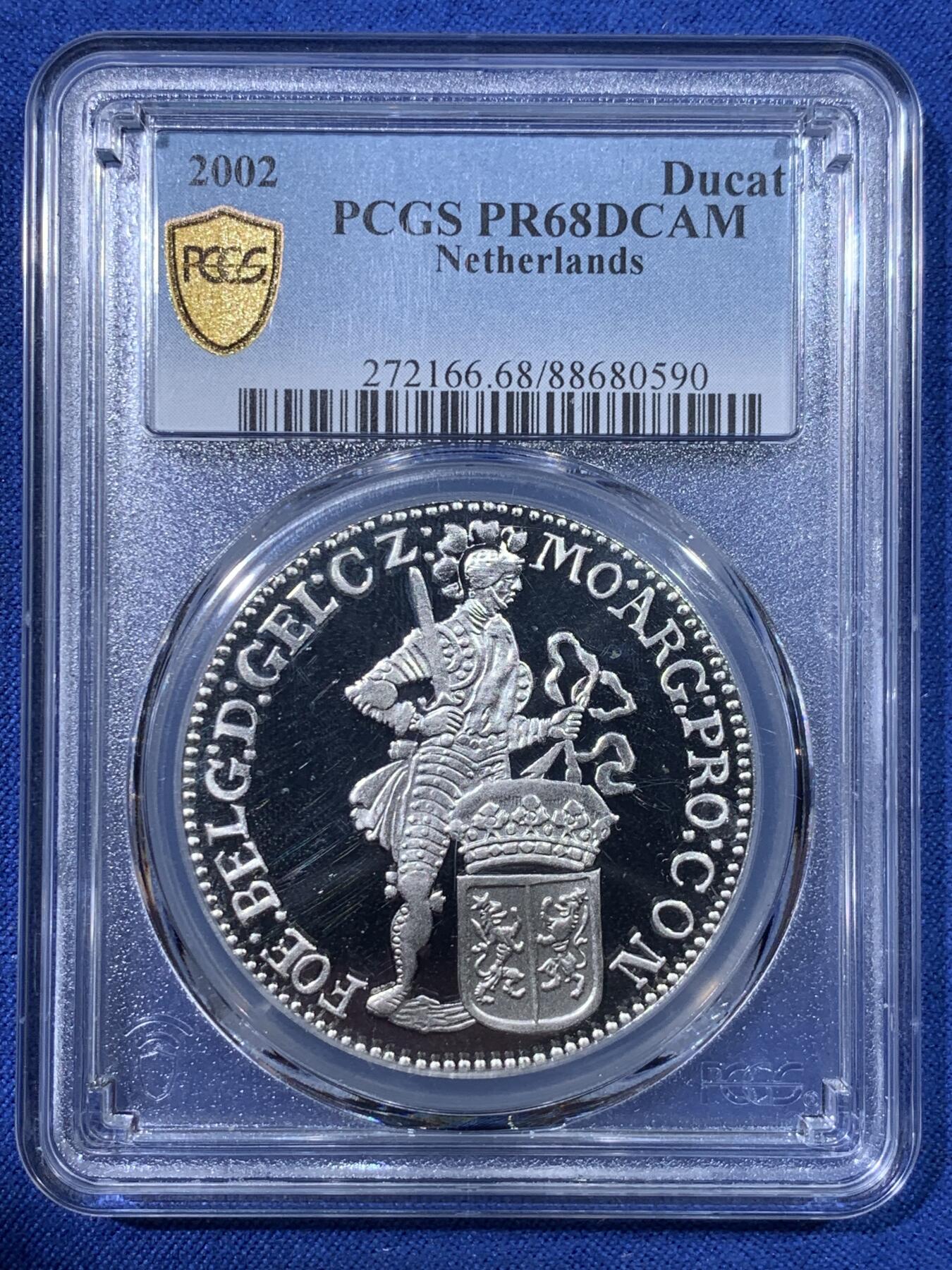 《竞宝斋》第398场 周日，周一，2场连拍 （全场包邮） PCGS-PR68DCAM 荷兰2002年海尔德兰站人武士1杜卡特银币