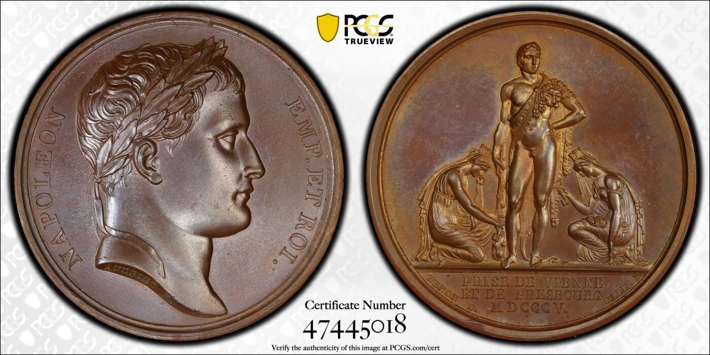 万国钱币拍卖第049期（万国夏季大拍） PCGS SP64 1805年法国拿破仑一世占领维也纳和斯洛伐克首都布拉迪斯拉发（旧称：普雷斯堡）纪念大铜章 罕见拿皇原铸高浮雕精品