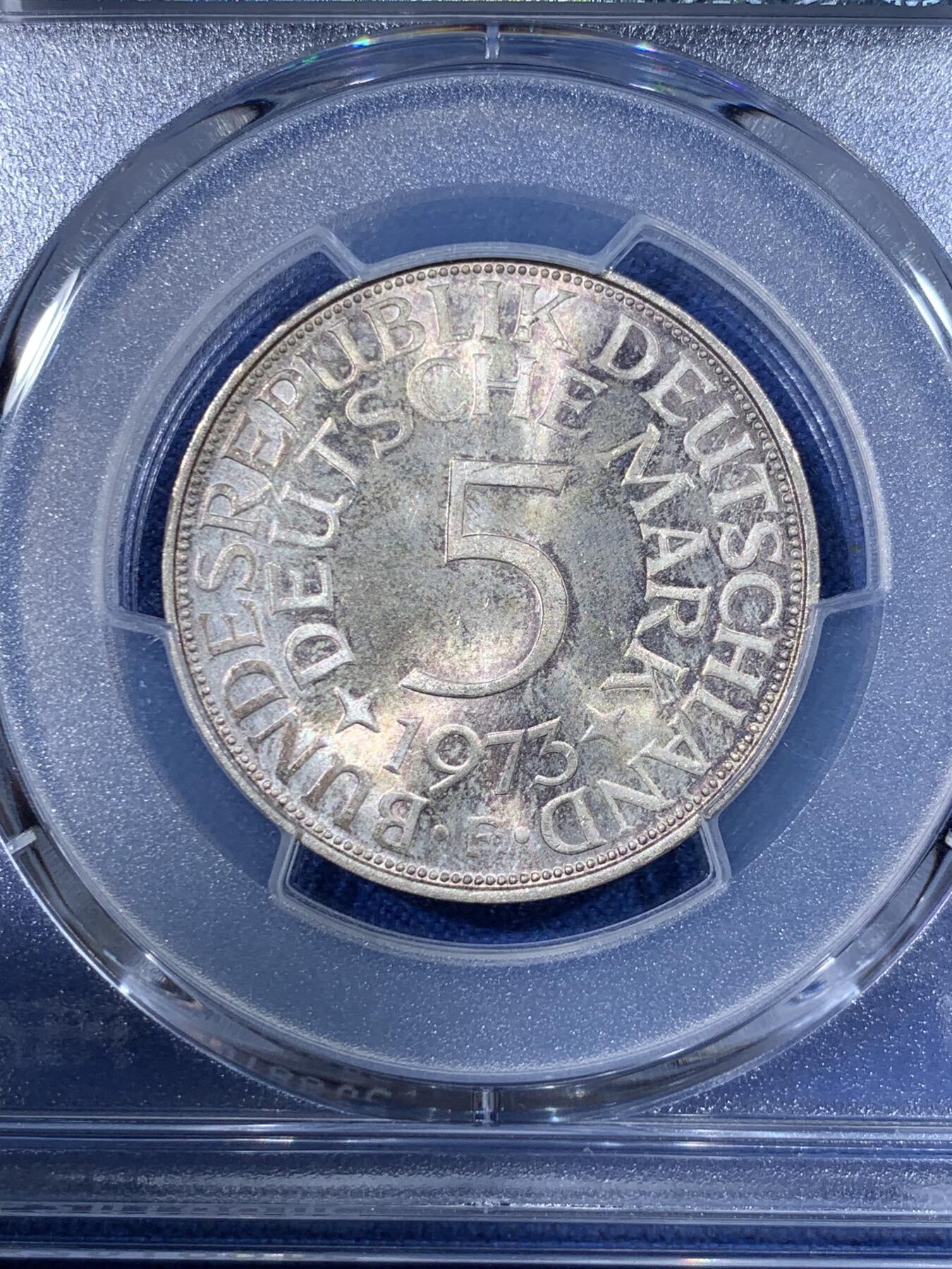 《竞宝斋》第398场 周日，周一，2场连拍 （全场包邮） PCGS MS66 1973-F版 5马克银币 雄鹰马克高分原味包浆