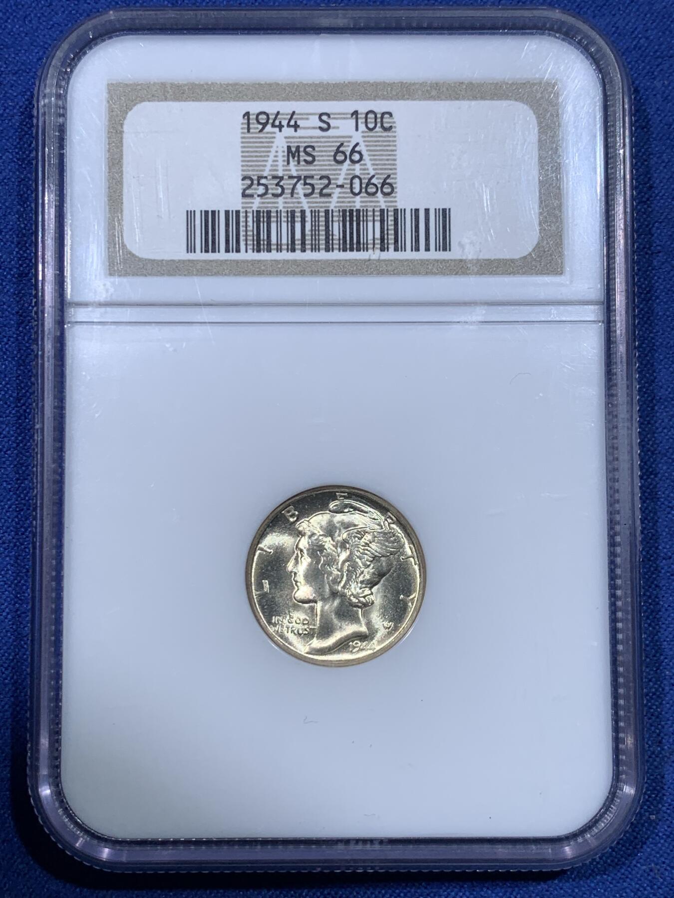《竞宝斋》第398场 周日，周一，2场连拍 （全场包邮） NGC MS66 美国 1944年 小飞侠 10分银币 66分数很不错