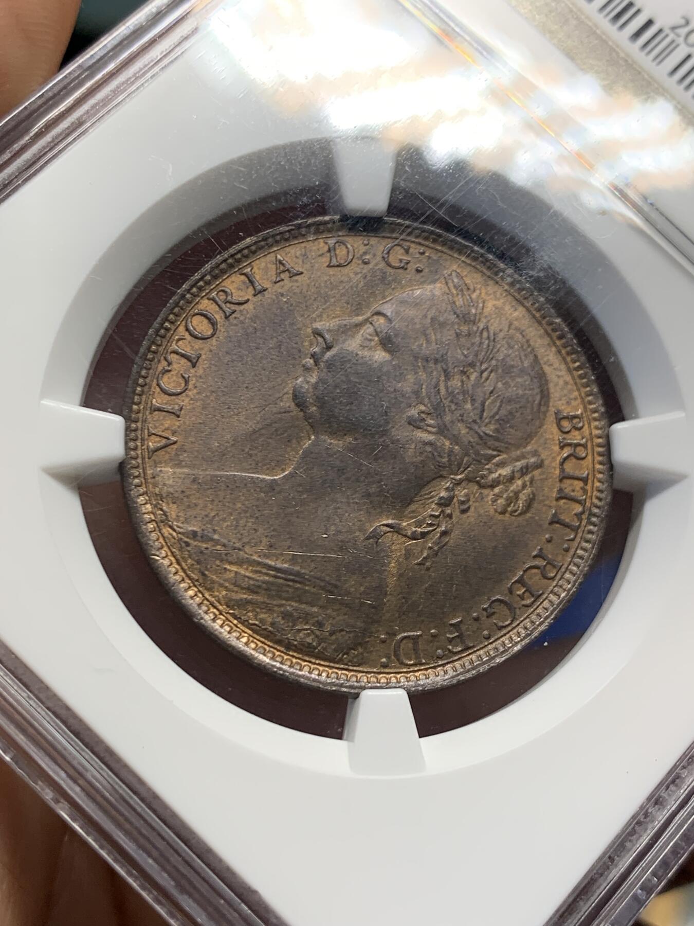 《竞宝斋》第398场 周日，周一，2场连拍 （全场包邮） NGC-MS64 1891年英国维多利亚一便士铜币 经典设计