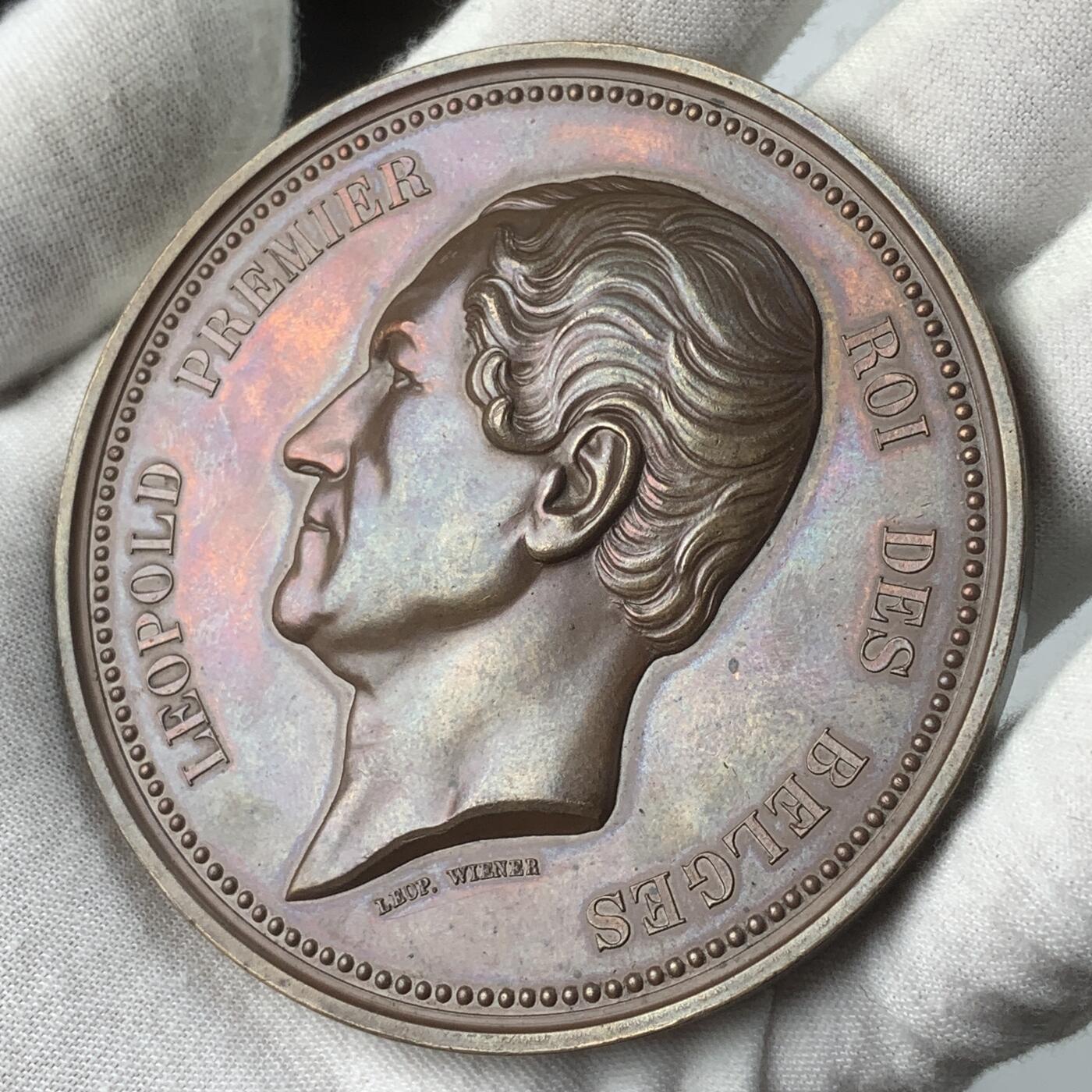 掌中浮雕-藏着的欧洲第031场 1856年比利时国王利奥波德一世登基25周年纪念铜章，75mm，186g, 大师L.Wiener作品