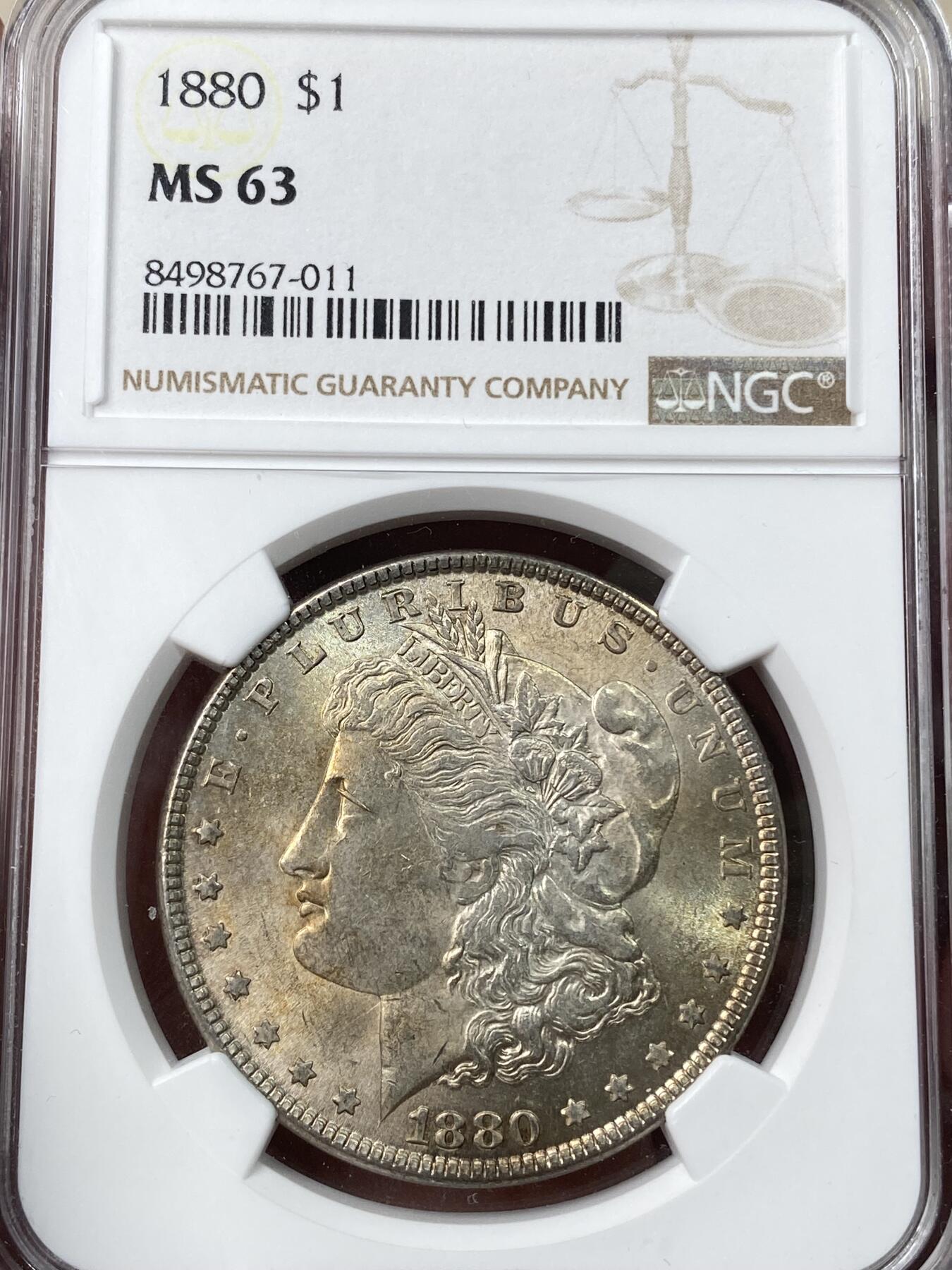 万国钱币拍卖第049期（万国夏季大拍） NGC MS63 1880年美国摩根一美元银币 原味五彩