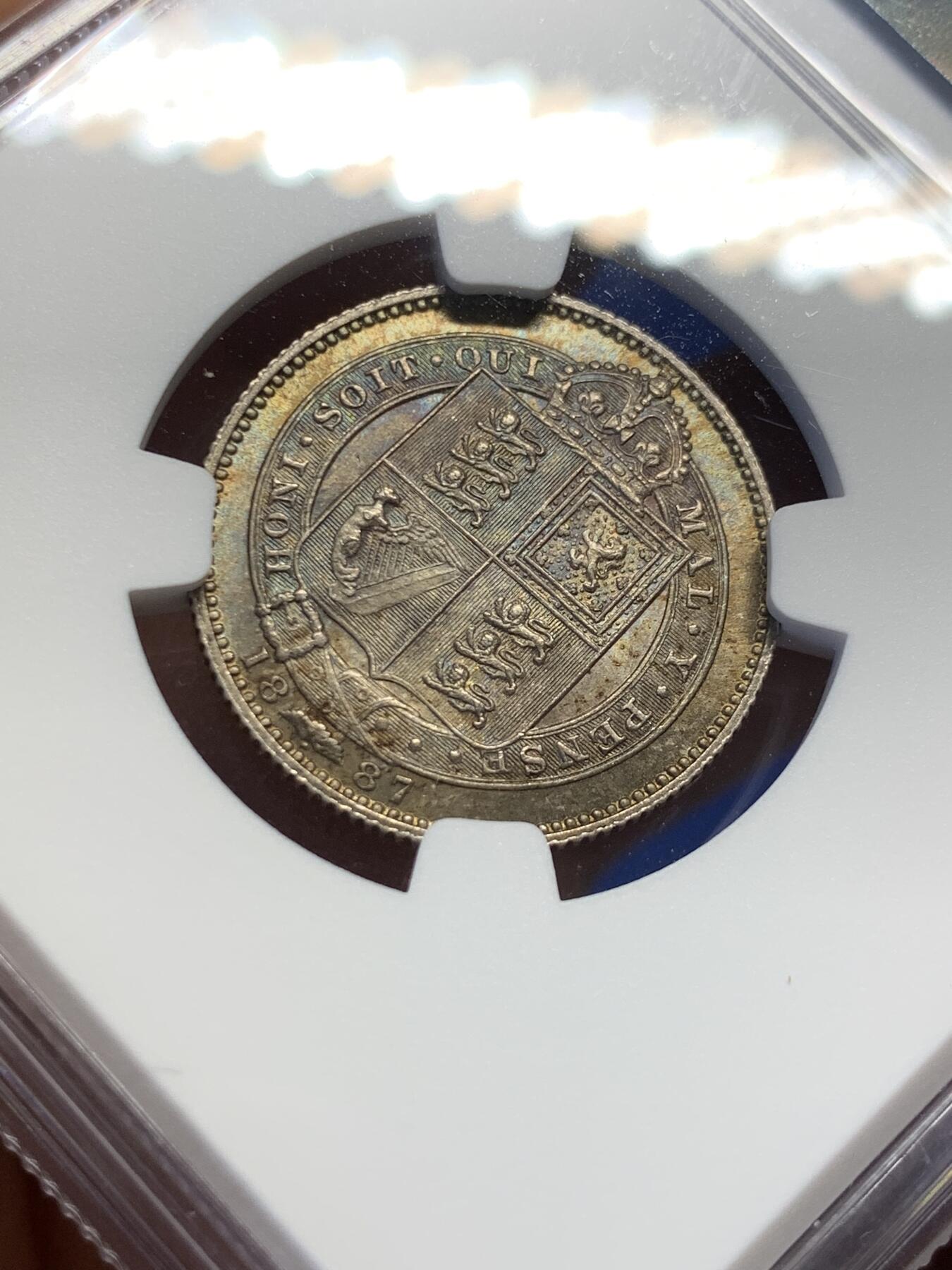 《竞宝斋》第398场 周日，周一，2场连拍 （全场包邮） NGC MS63 英国 1887年 维多利亚高冠 1先令银币 原味深包浆