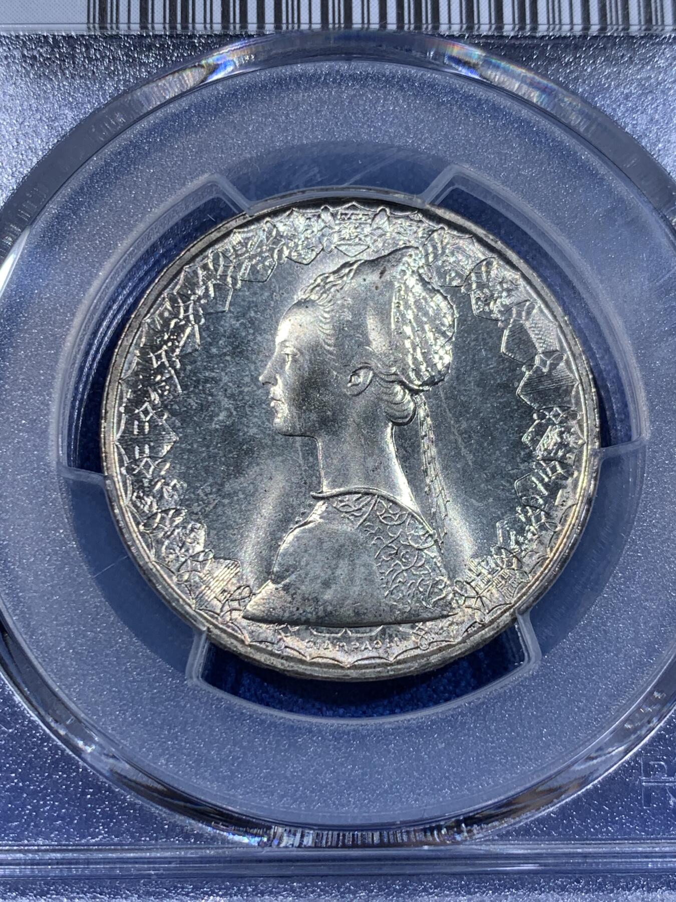《竞宝斋》第398场 周日，周一，2场连拍 （全场包邮） 两枚一组 PCGS MS65 1966-1970年意大利500里拉 美女帆船 高分