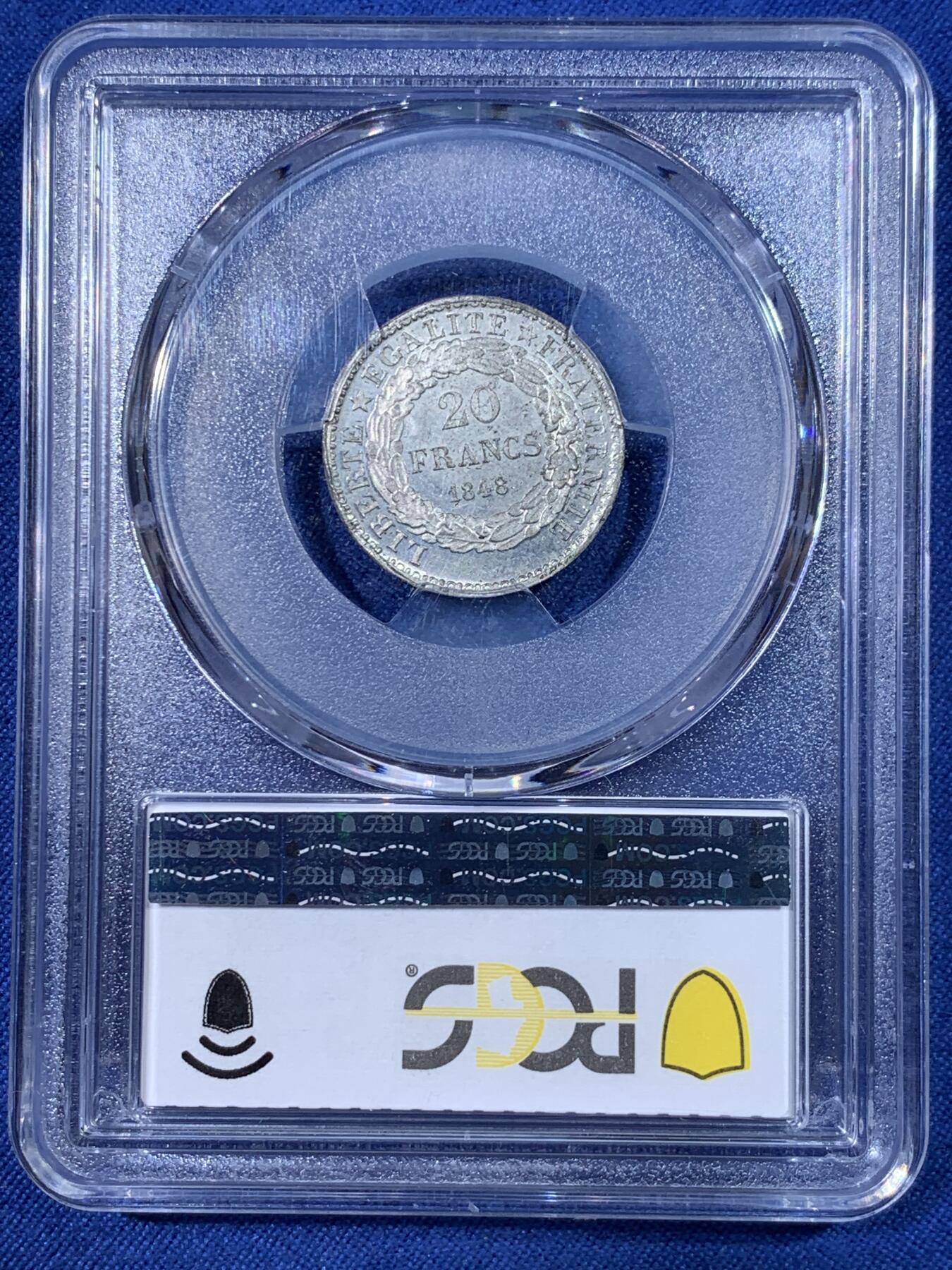 《竞宝斋》第398场 周日，周一，2场连拍 （全场包邮） PCGS SP64 法国1848年20法郎试铸样币 PCGS唯一冠军分