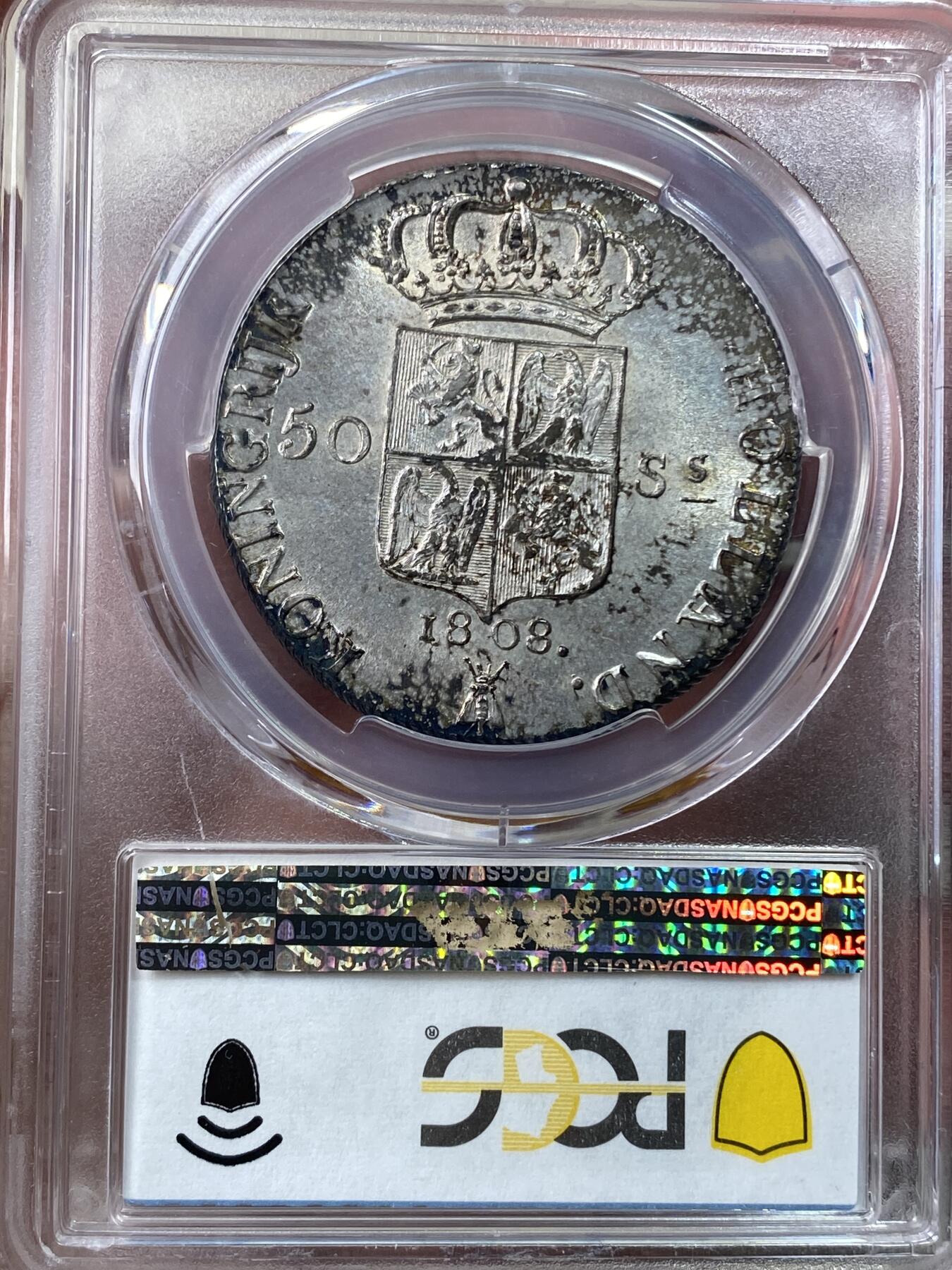 万国钱币拍卖第049期（万国夏季大拍） PCGS MS64 1808年法占荷兰王国拿破仑50Stuvier 26.35g大银主币 法国鹰与荷兰狮同框 厚重环五彩 深打车轮光  一步到位的顶级品相