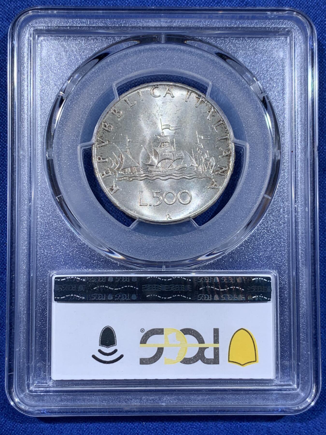 《竞宝斋》第398场 周日，周一，2场连拍 （全场包邮） 两枚一组 PCGS MS65 1966-1970年意大利500里拉 美女帆船 高分