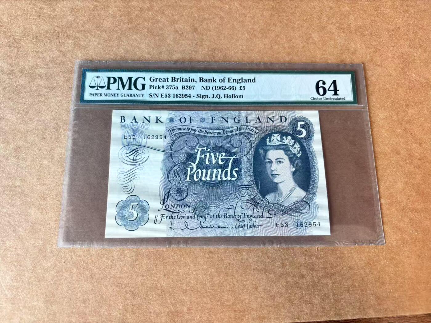 【七百期大拍 拍品火热征集中】✨Blue Auction 世界纸币精拍第690期【精】 英国 1962-66年5镑 PMG64 老壳