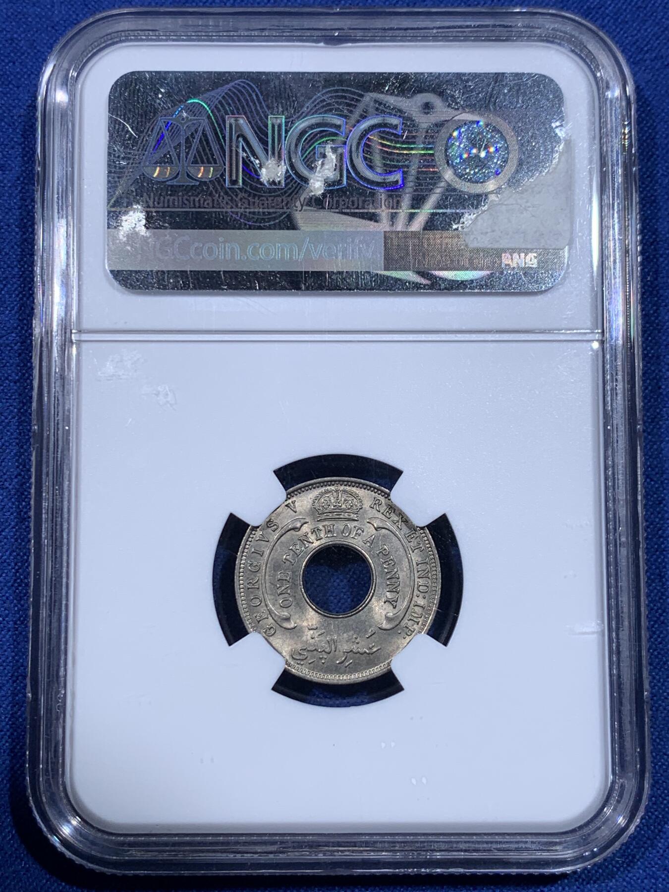 《竞宝斋》第398场 周日，周一，2场连拍 （全场包邮） NGC MS66 英属南非 1936年 乔五 1/10P 高分好状态