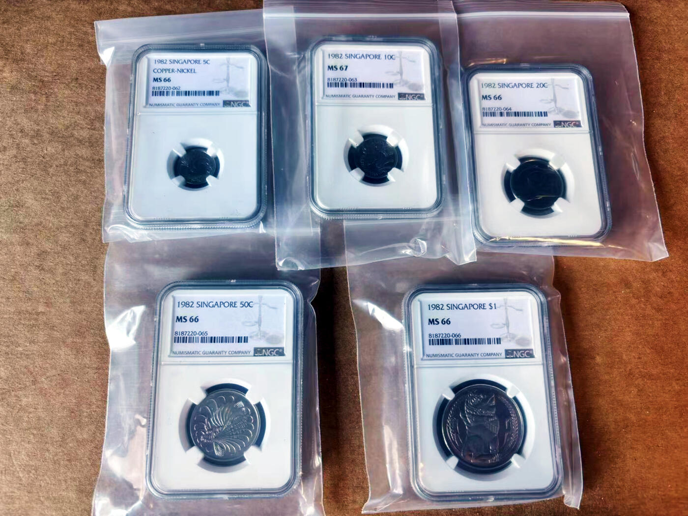 【七百期大拍 拍品火热征集中】✨Blue Auction 世界纸币精拍第690期【精】 【一组5枚】新加坡 1982年5分-1元 NGC MS67-MS66