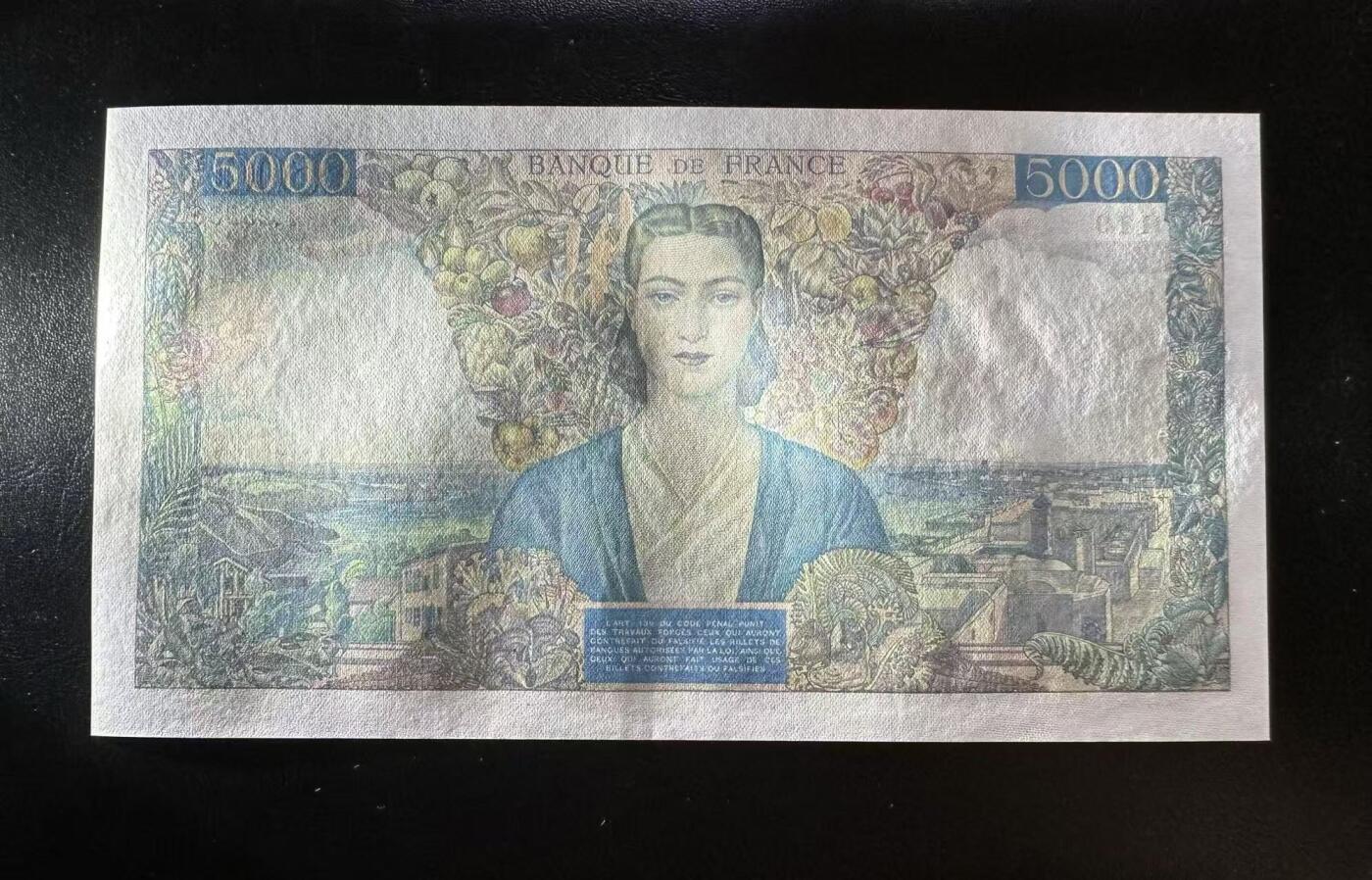 【七百期大拍 拍品火热征集中】✨Blue Auction 世界纸币精拍第690期【精】 【119倒置小号】法国 1946年5000法郎 大团结 超大票幅 AU+品相