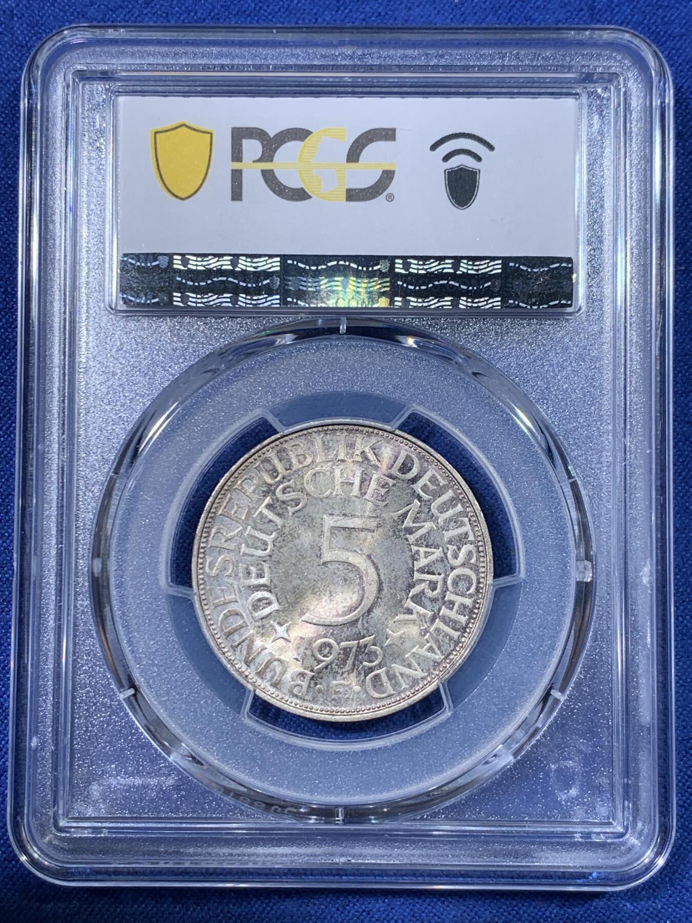 《竞宝斋》第398场 周日，周一，2场连拍 （全场包邮） PCGS MS66 1973-F版 5马克银币 雄鹰马克高分原味包浆