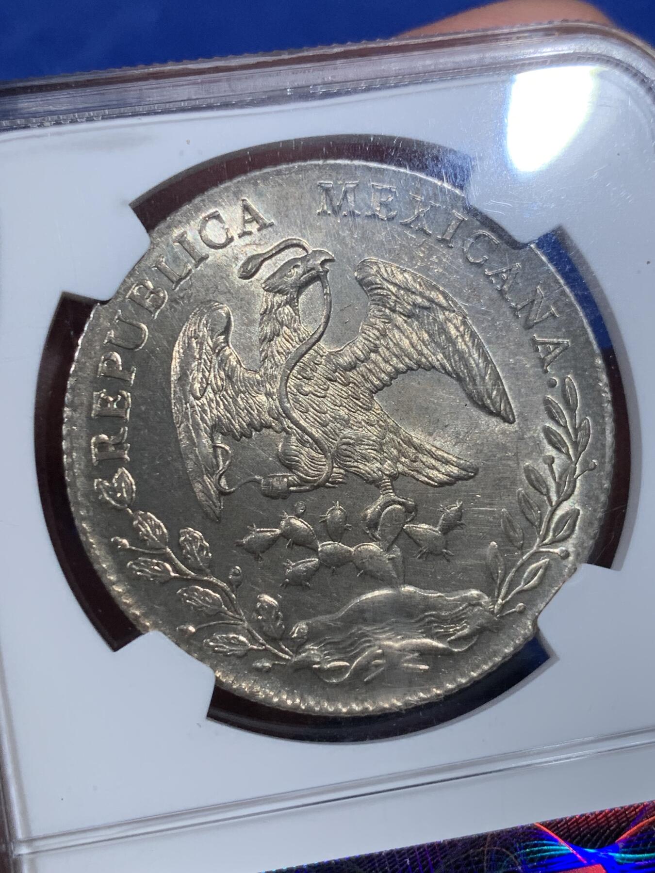 《竞宝斋》第398场 周日，周一，2场连拍 （全场包邮） NGC-MS62 1897年墨西哥鹰洋（GO RS)8R大银币