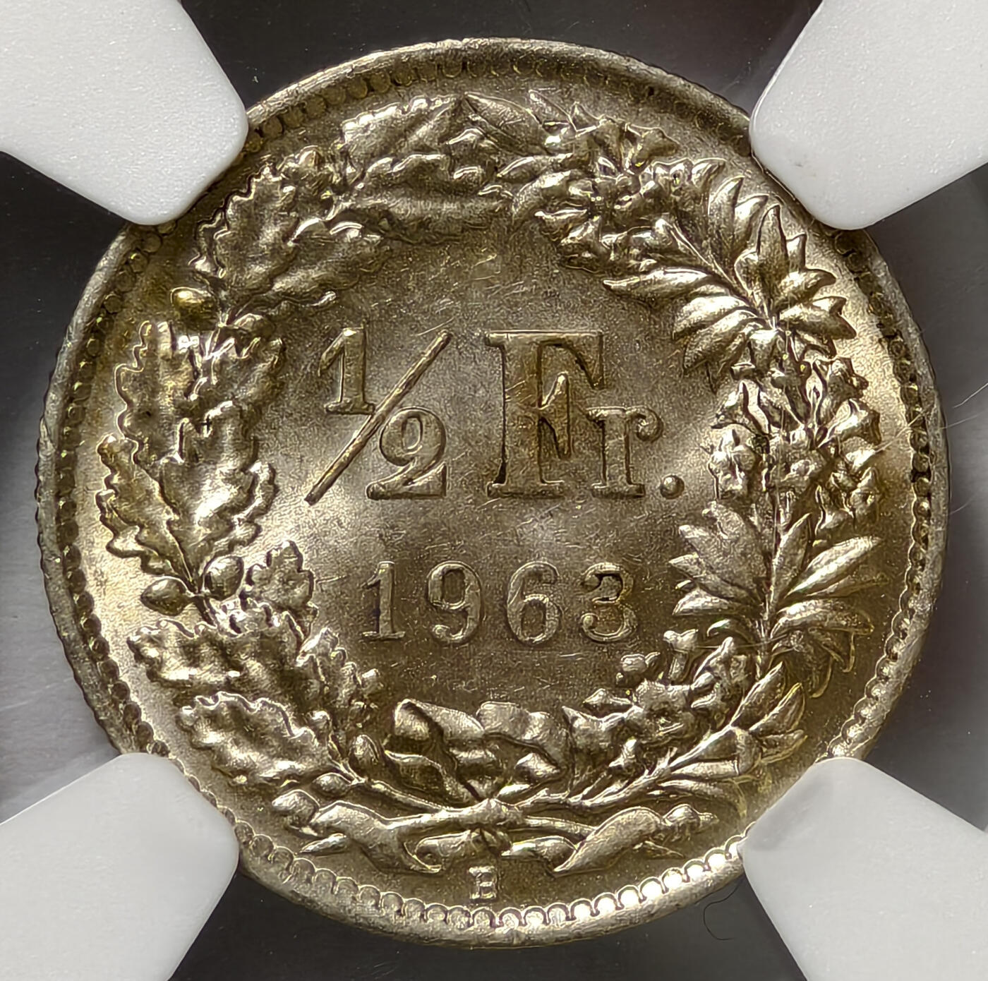 紫瑗钱币——第570期 瑞士 1963年 B版 赫尔维蒂亚 1/2法郎 银币 NGC MS62