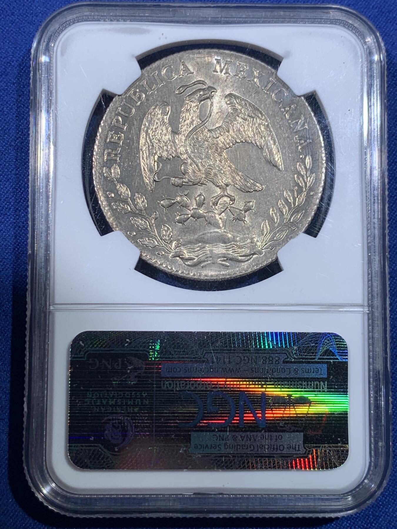 《竞宝斋》第398场 周日，周一，2场连拍 （全场包邮） NGC-MS62 1897年墨西哥鹰洋（GO RS)8R大银币