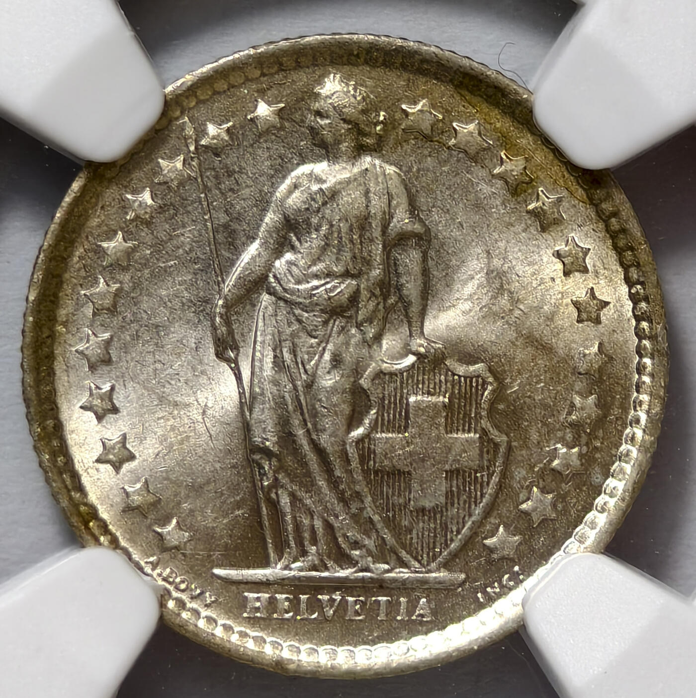 紫瑗钱币——第570期 瑞士 1963年 B版 赫尔维蒂亚 1/2法郎 银币 NGC MS62
